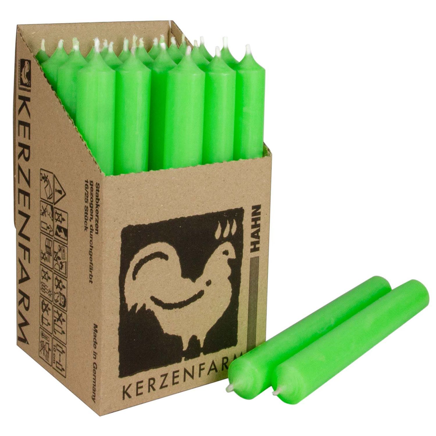 25 Stabkerzen Neon Gr�n - Neon Green 180 x 22 mm Kerzenfarm Kerzen Candle