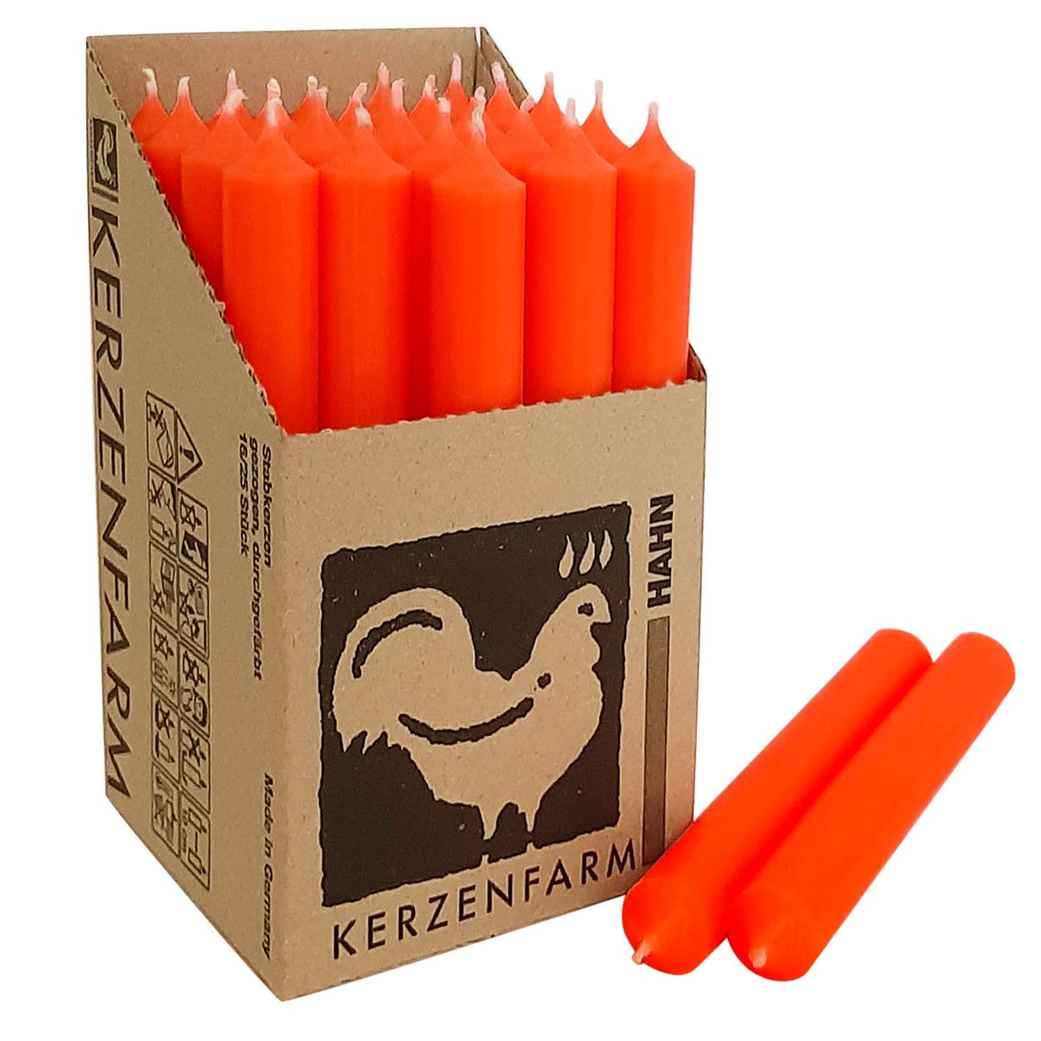 25 Stabkerzen Neon Orange - Neon Orange 180 x 22 mm Kerzenfarm Kerzen Candle