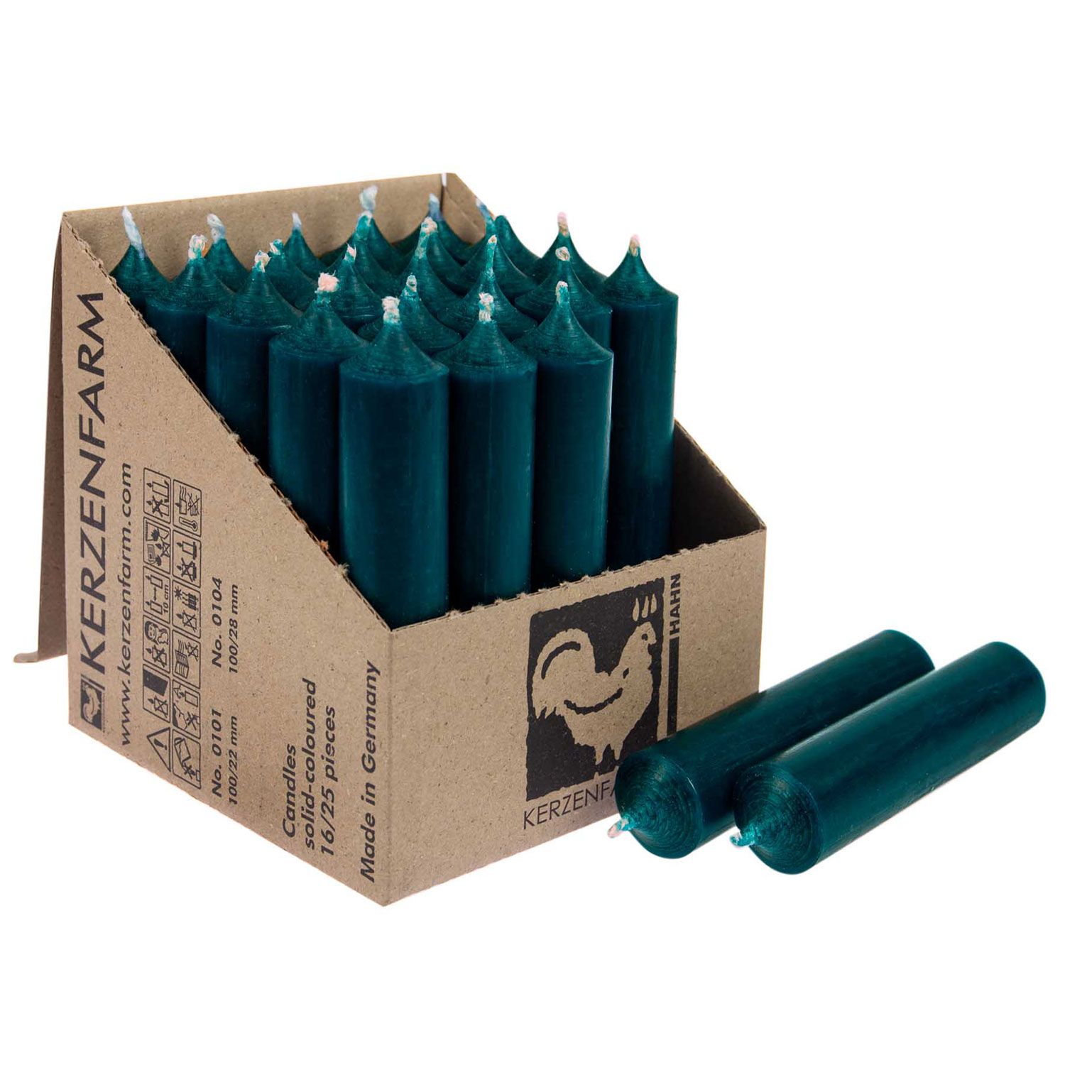 25 Stabkerzen Ozeanblau 100 x 22 mm Kerzenfarm Kerzen Candle