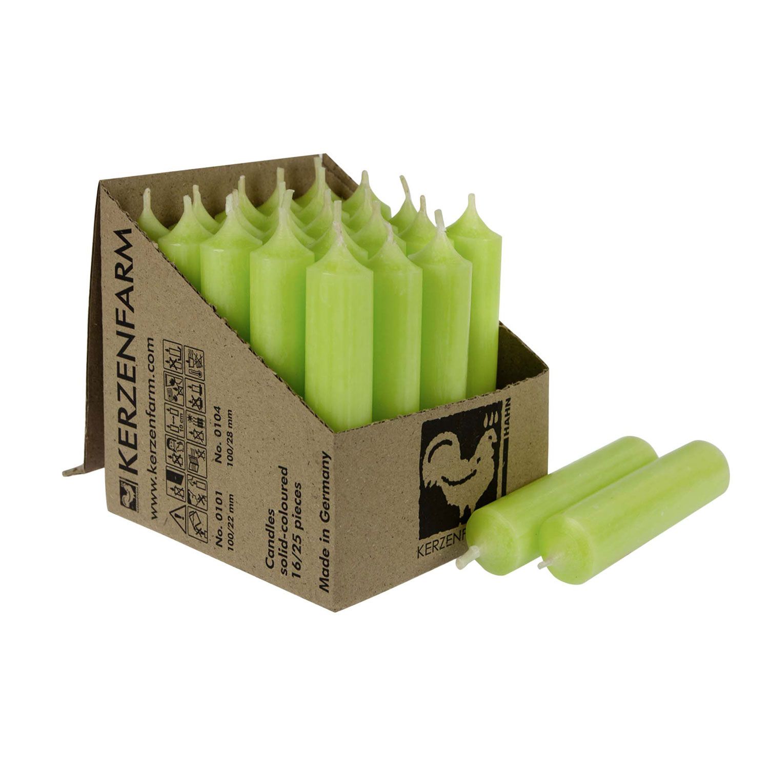 25 Stabkerzen Pastellgr�n 100 x 22 mm Kerzenfarm Kerzen Candle