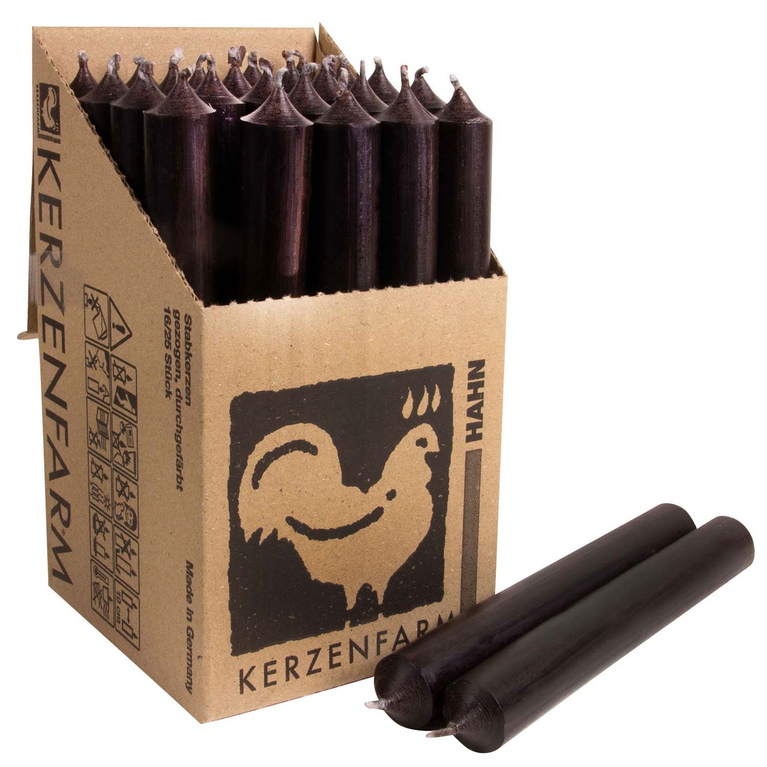 25 Stabkerzen Schwarz Braun - Black Brown 180 x 22 mm Kerzenfarm Kerzen Candle
