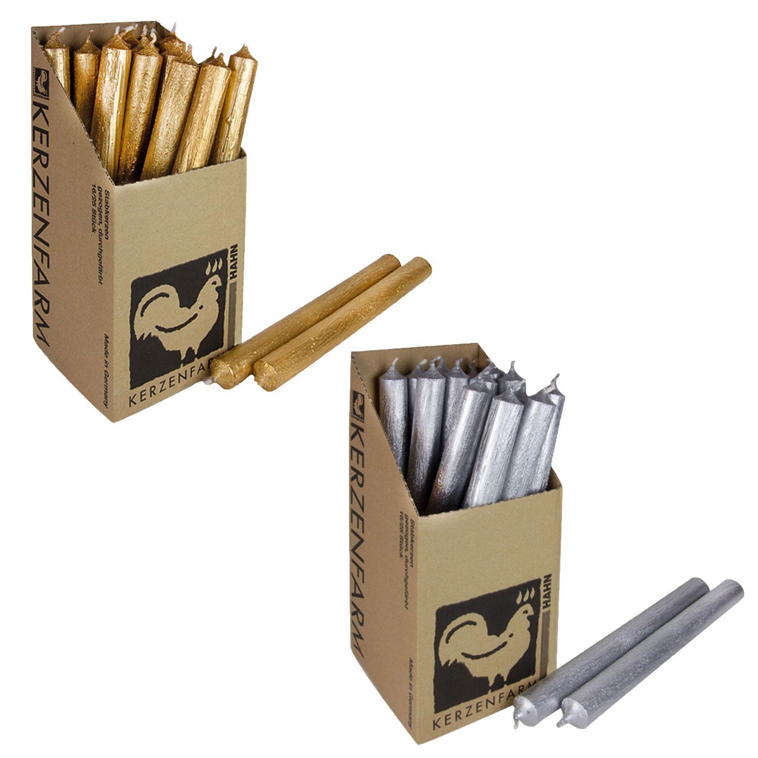 Kerzenfarm 16 Stabkerzen Kerzen Candle Set Silber ODER