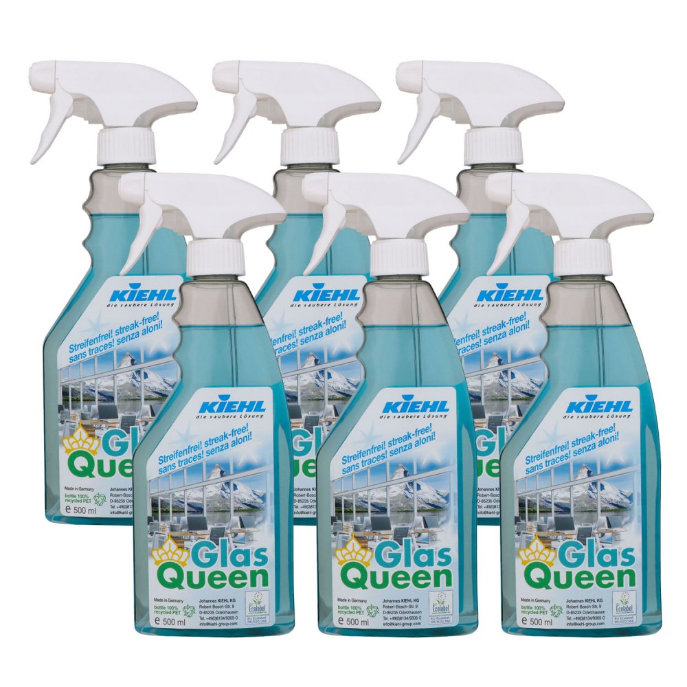 Kiehl GlasQueen 6 x 500 ml Glas und Oberflächenreiniger mit Sprüher