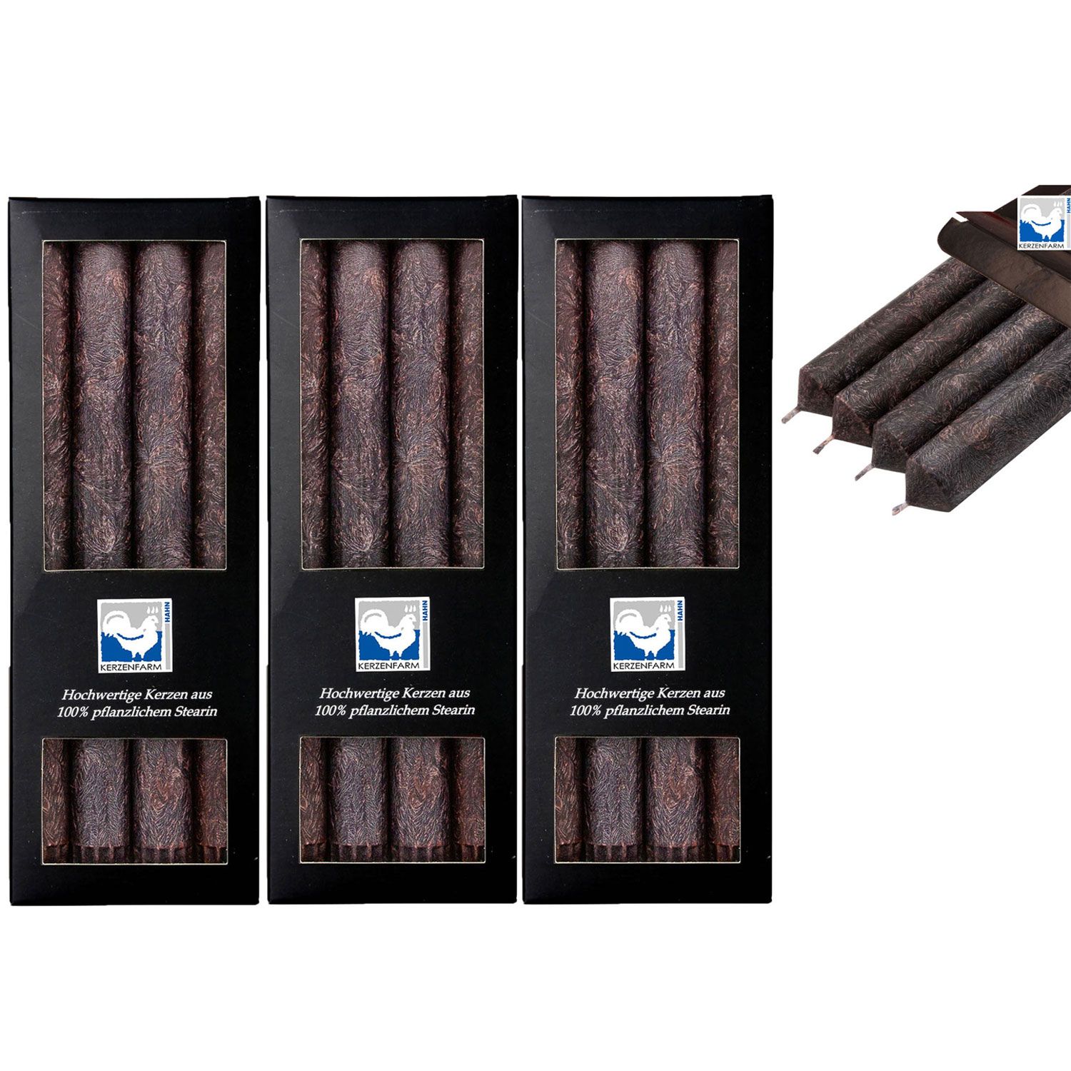 3 x 4 Stearin Stabkerzen Anthrazit 250 x 22 mm Kerzenfarm Kerzen Set