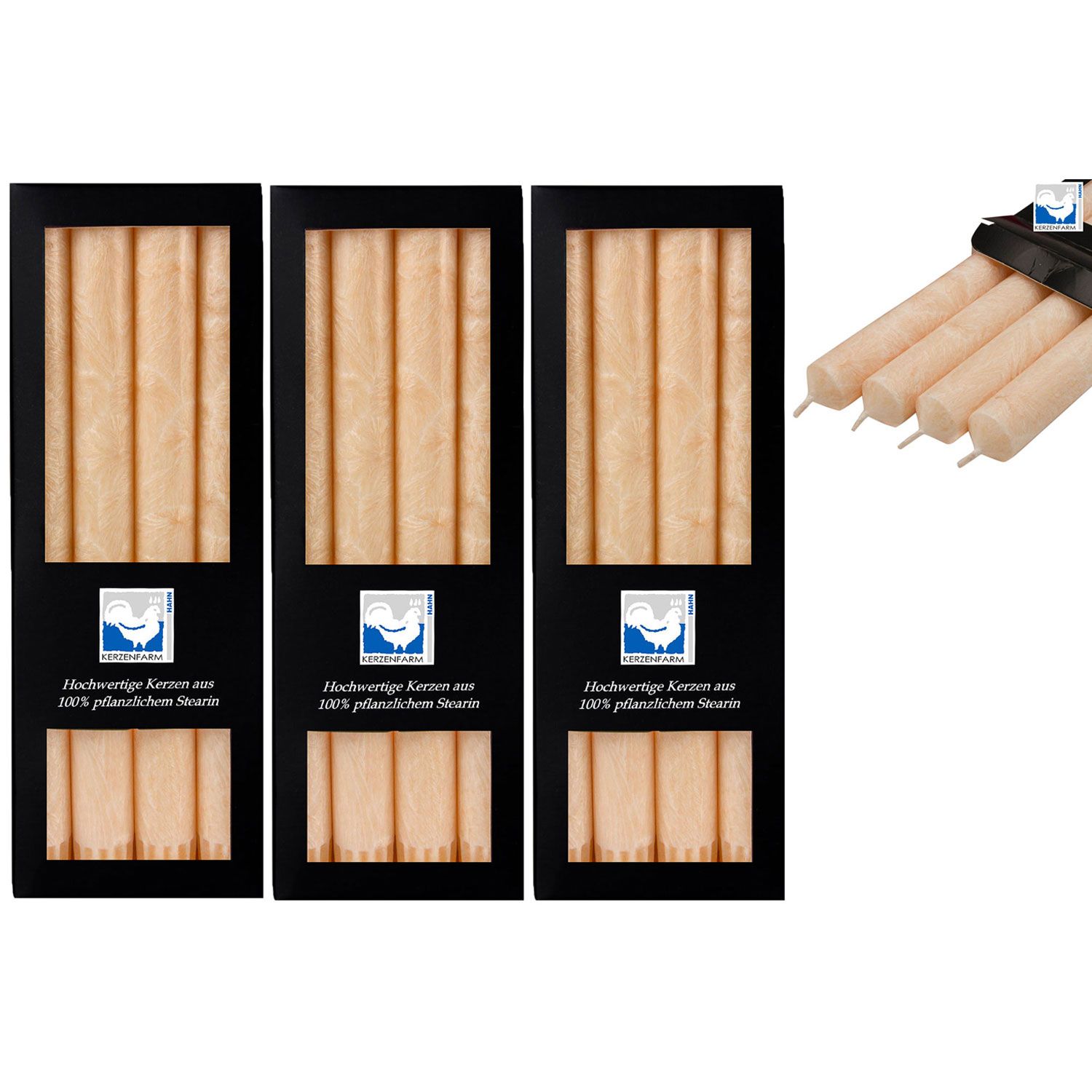 3 x 4 Stearin Stabkerzen Creme 250 x 22 mm Kerzenfarm Kerzen Set