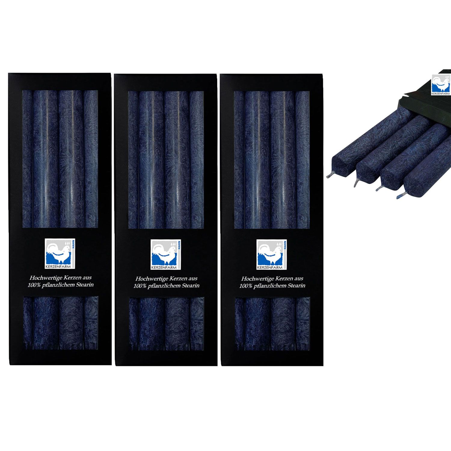 3 x 4 Stearin Stabkerzen Dunkelblau 250 x 22 mm Kerzenfarm Kerzen Set