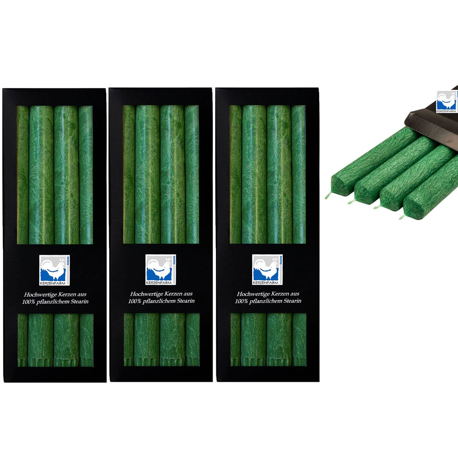 3 x 4 Stearin Stabkerzen Dunkelgr�n 250 x 22 mm Kerzenfarm Kerzen Set