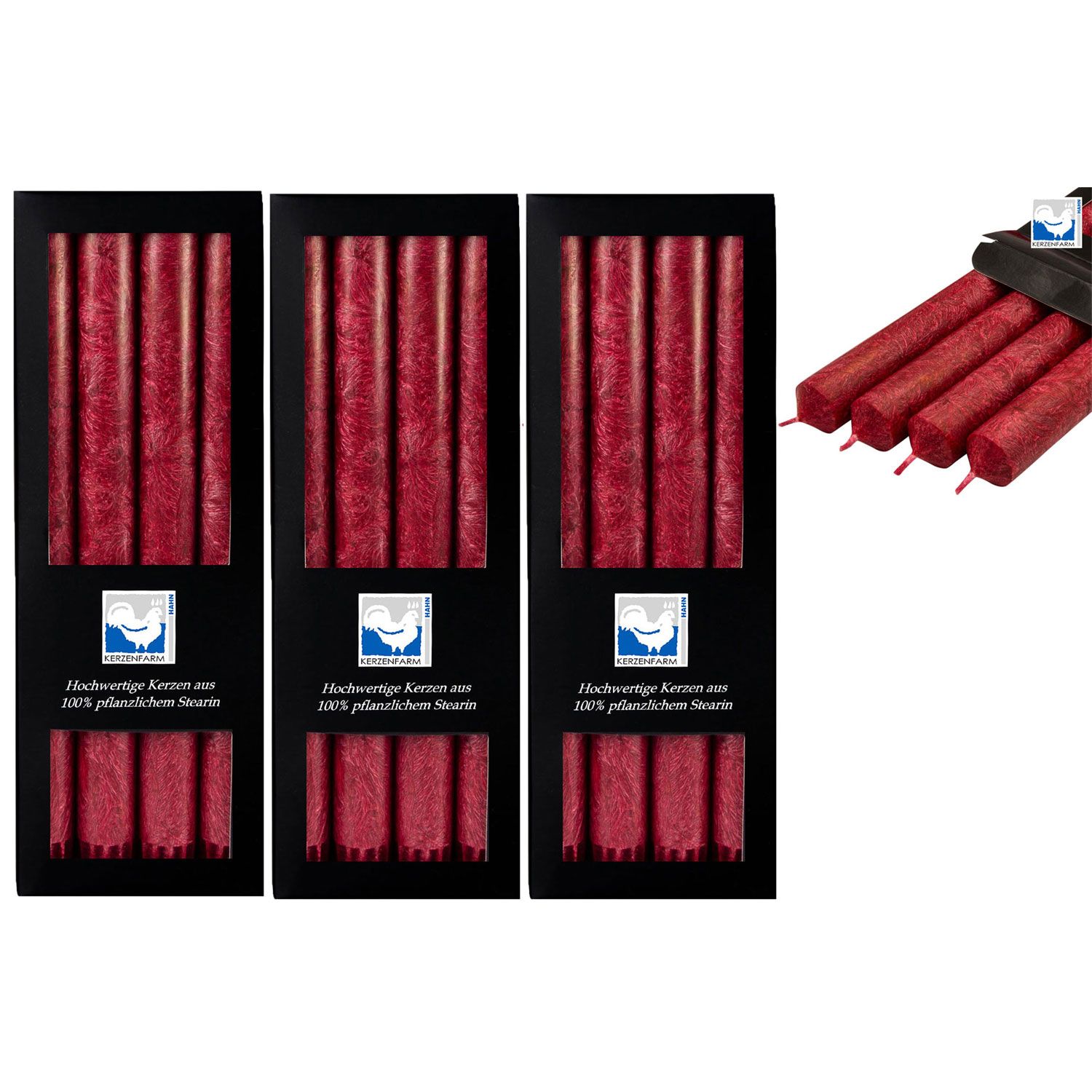 3 x 4 Stearin Stabkerzen Dunkelrot 250 x 22 mm Kerzenfarm Kerzen Candle Set
