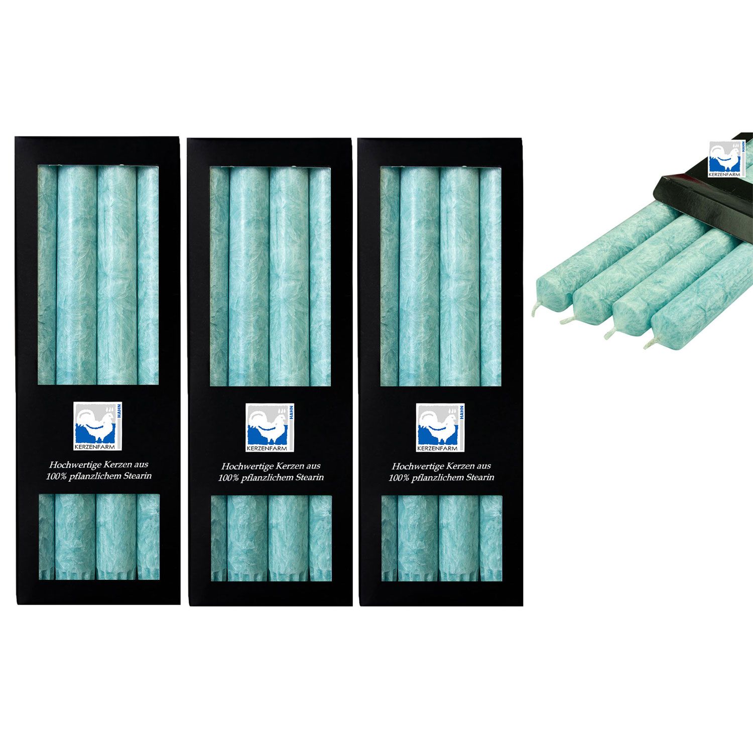 3 x 4 Stearin Stabkerzen Eisblau 250 x 22 mm Kerzenfarm Kerzen Set