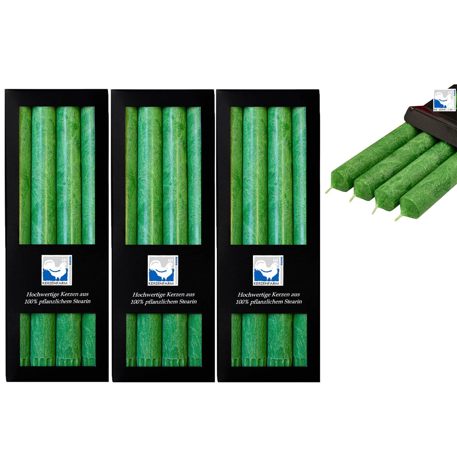 3 x 4 Stearin Stabkerzen Gr�n 250 x 22 mm Kerzenfarm Kerzen Set
