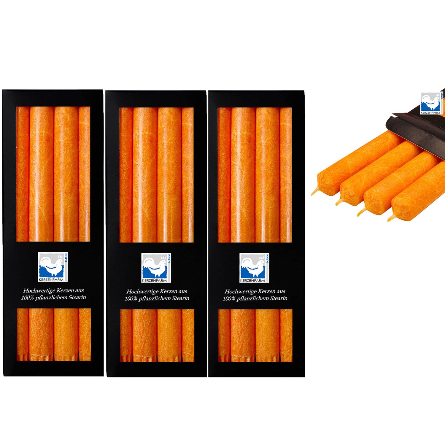 3 x 4 Stearin Stabkerzen Orange 250 x 22 mm Kerzenfarm Kerzen Set
