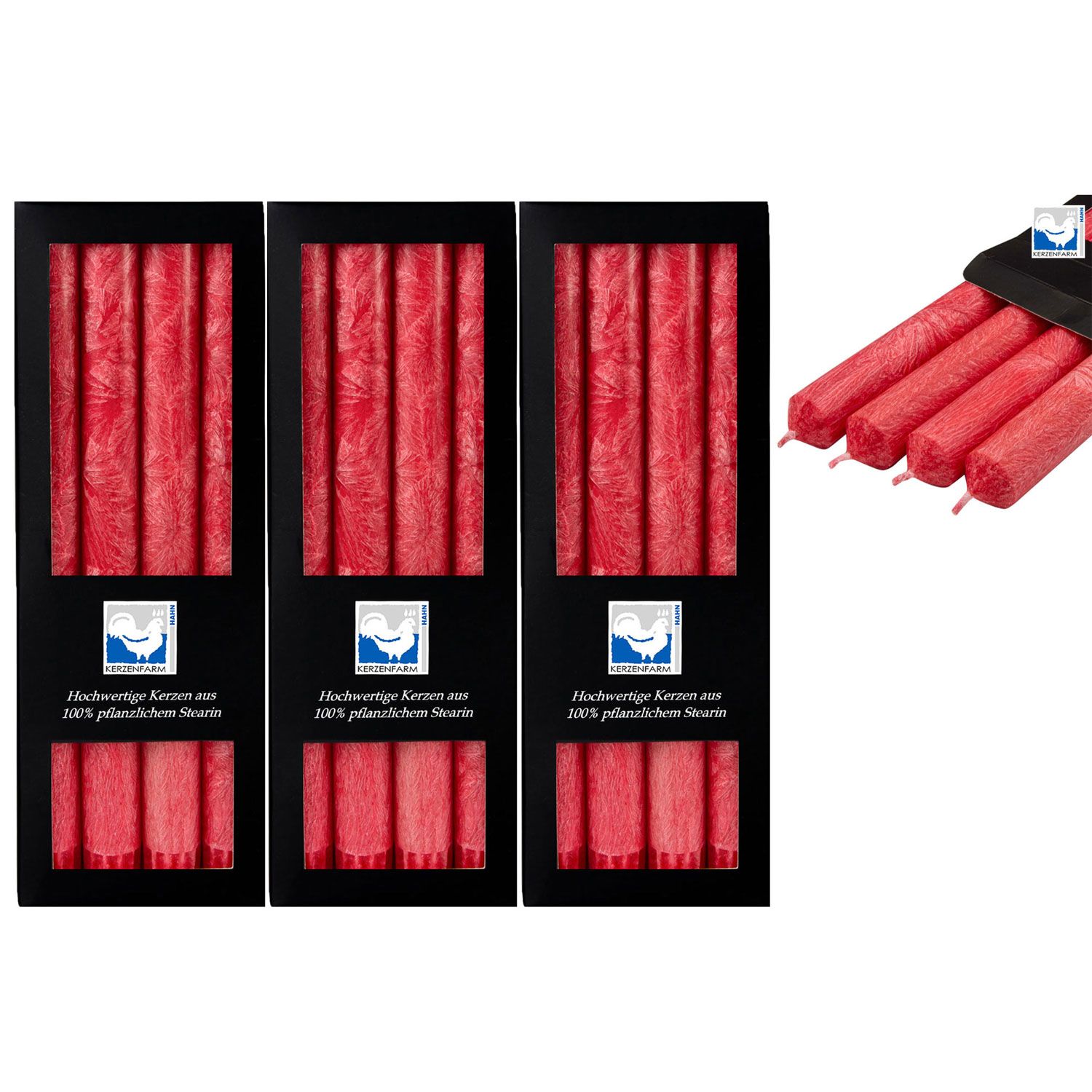 3 x 4 Stearin Stabkerzen Rot 250 x 22 mm Kerzenfarm Kerzen Set