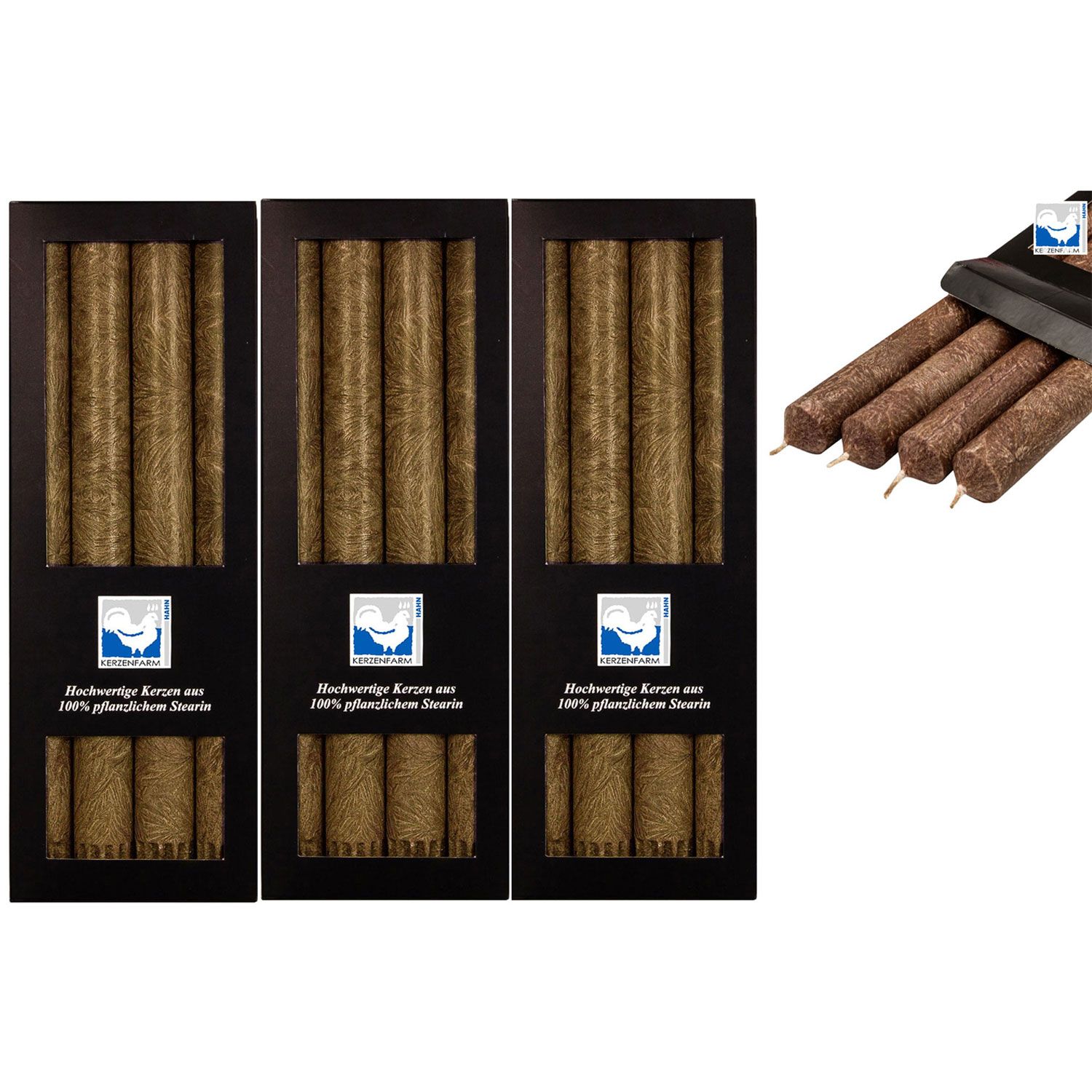 3 x 4 Stearin Stabkerzen Schlamm 250 x 22 mm Kerzenfarm Kerzen Set