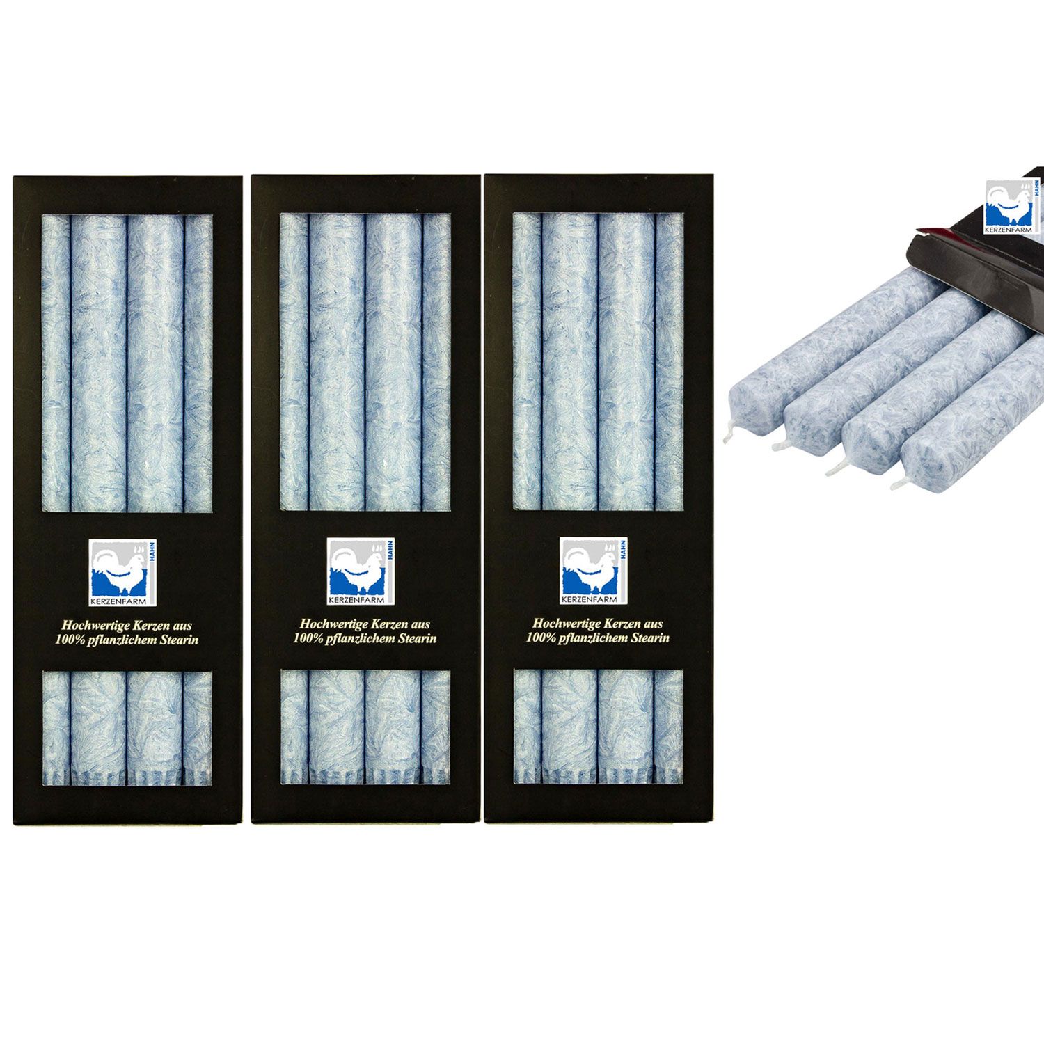 3 x 4 Stearin Stabkerzen Taubenblau 250 x 22 mm Kerzenfarm Kerzen Set