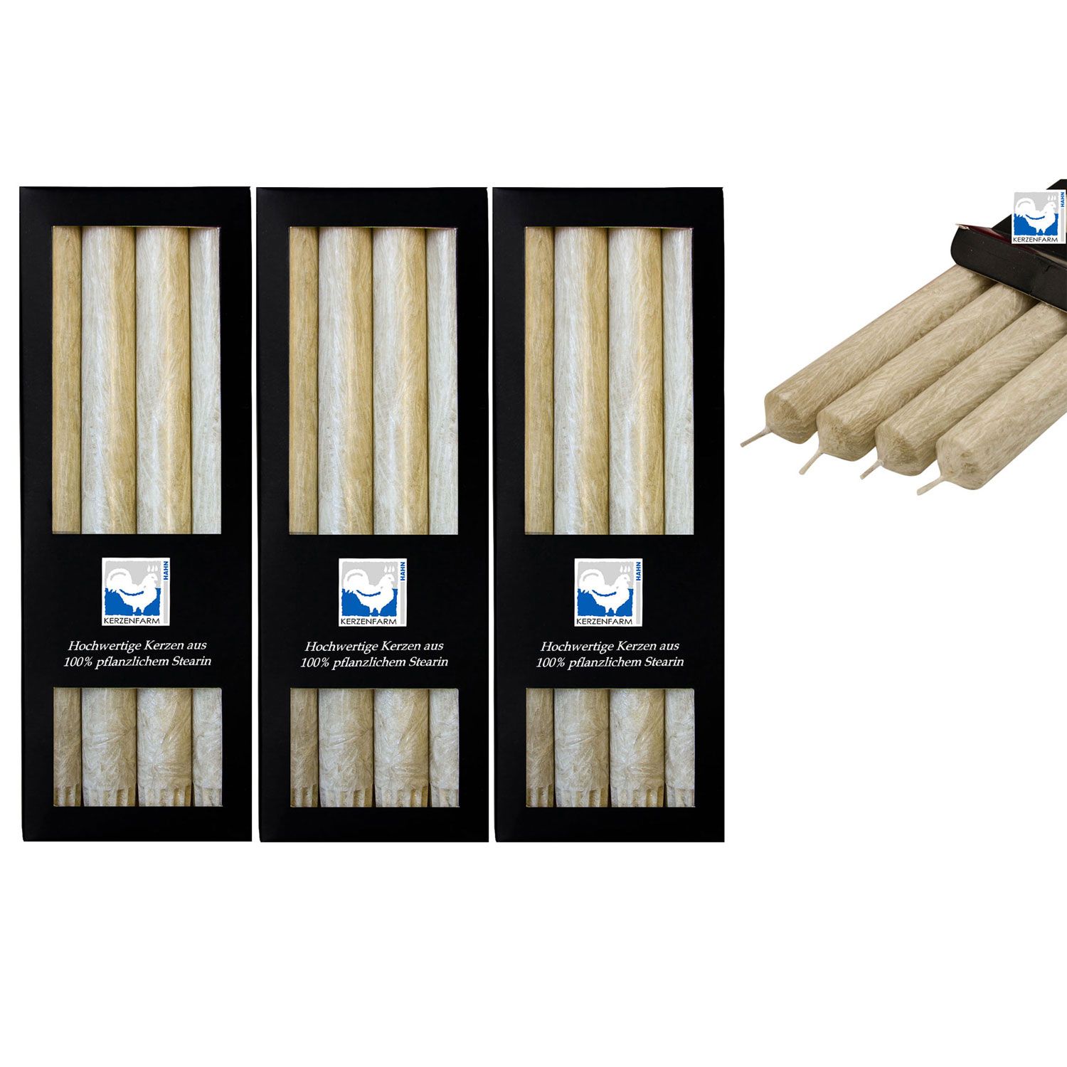 3 x 4 Stearin Stabkerzen Taupe 250 x 22 mm Kerzenfarm Kerzen Set