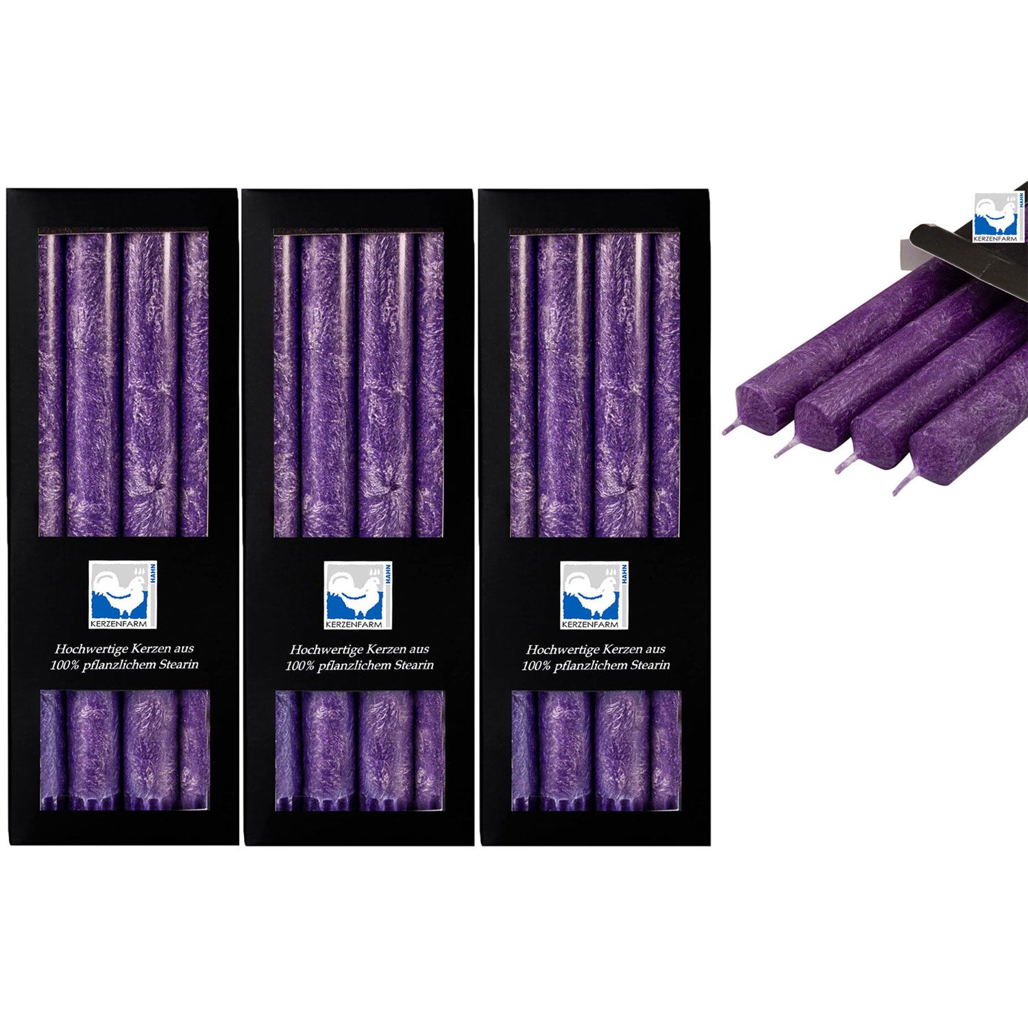 3 x 4 Stearin Stabkerzen Violett 250 x 22 mm Kerzenfarm Kerzen Set