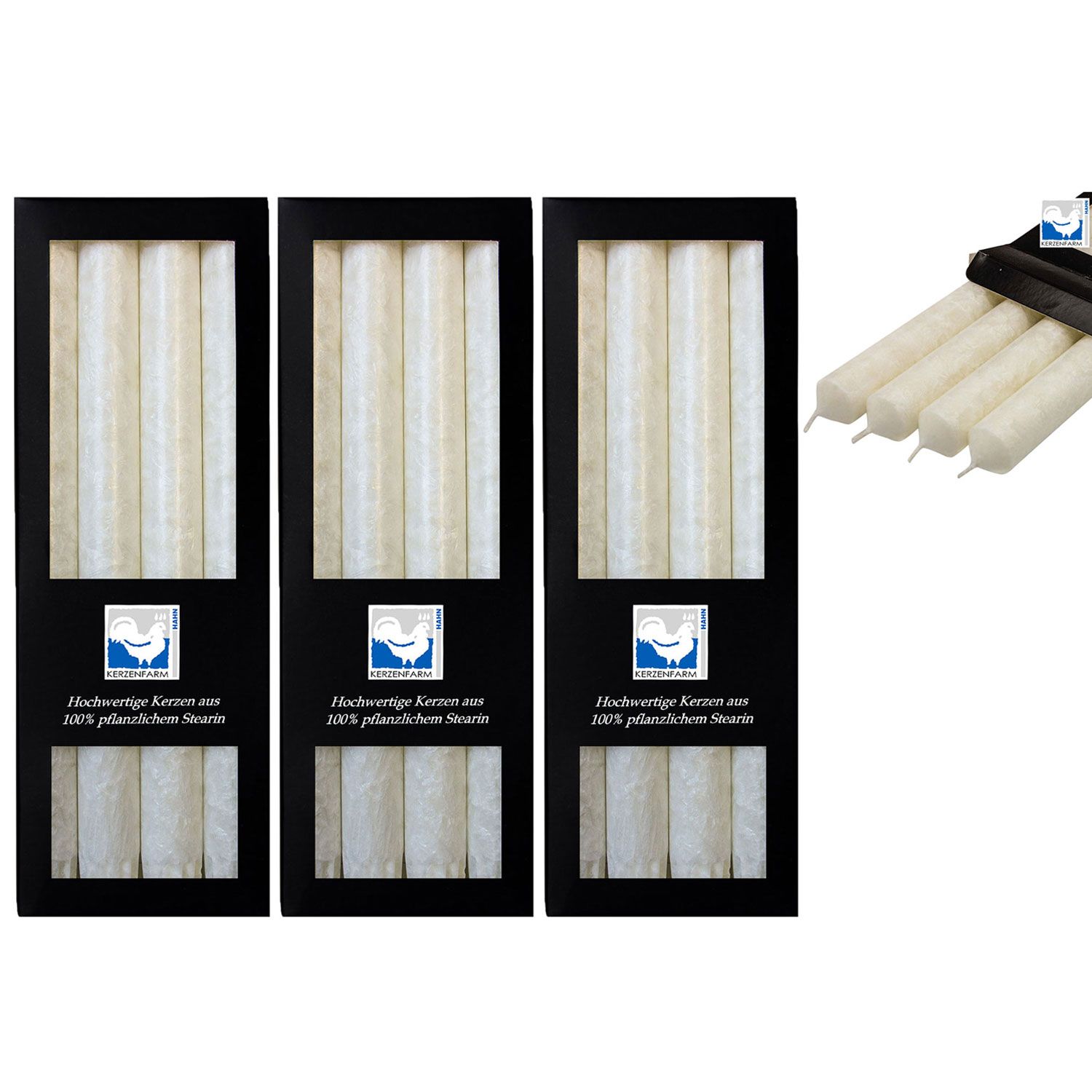 3 x 4 Stearin Stabkerzen Wei� 250 x 22 mm Kerzenfarm Kerzen Set