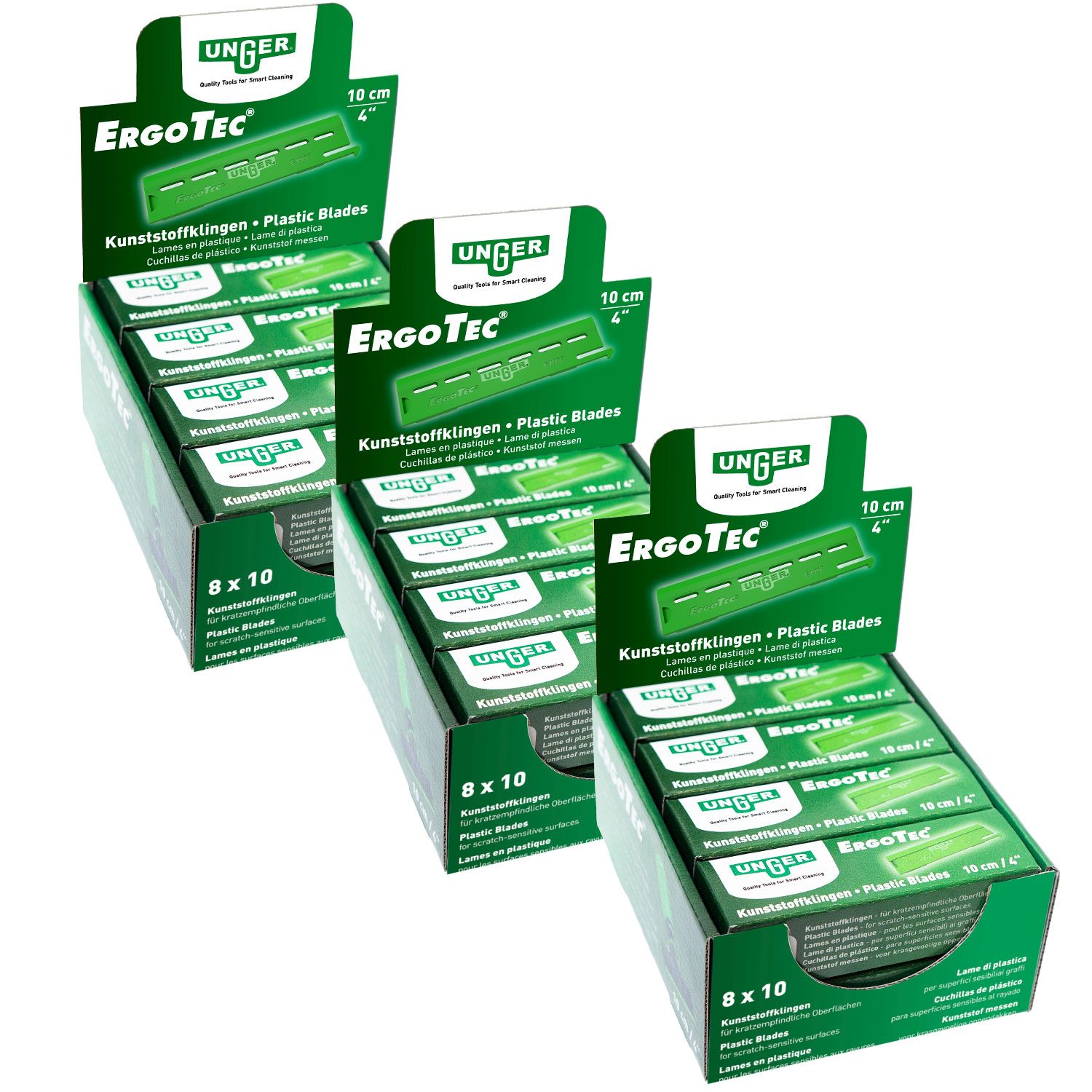 3 x Unger ErgoTec E100P 8 x 10 Kunststoffklingen Box 10 cm Klingen Set