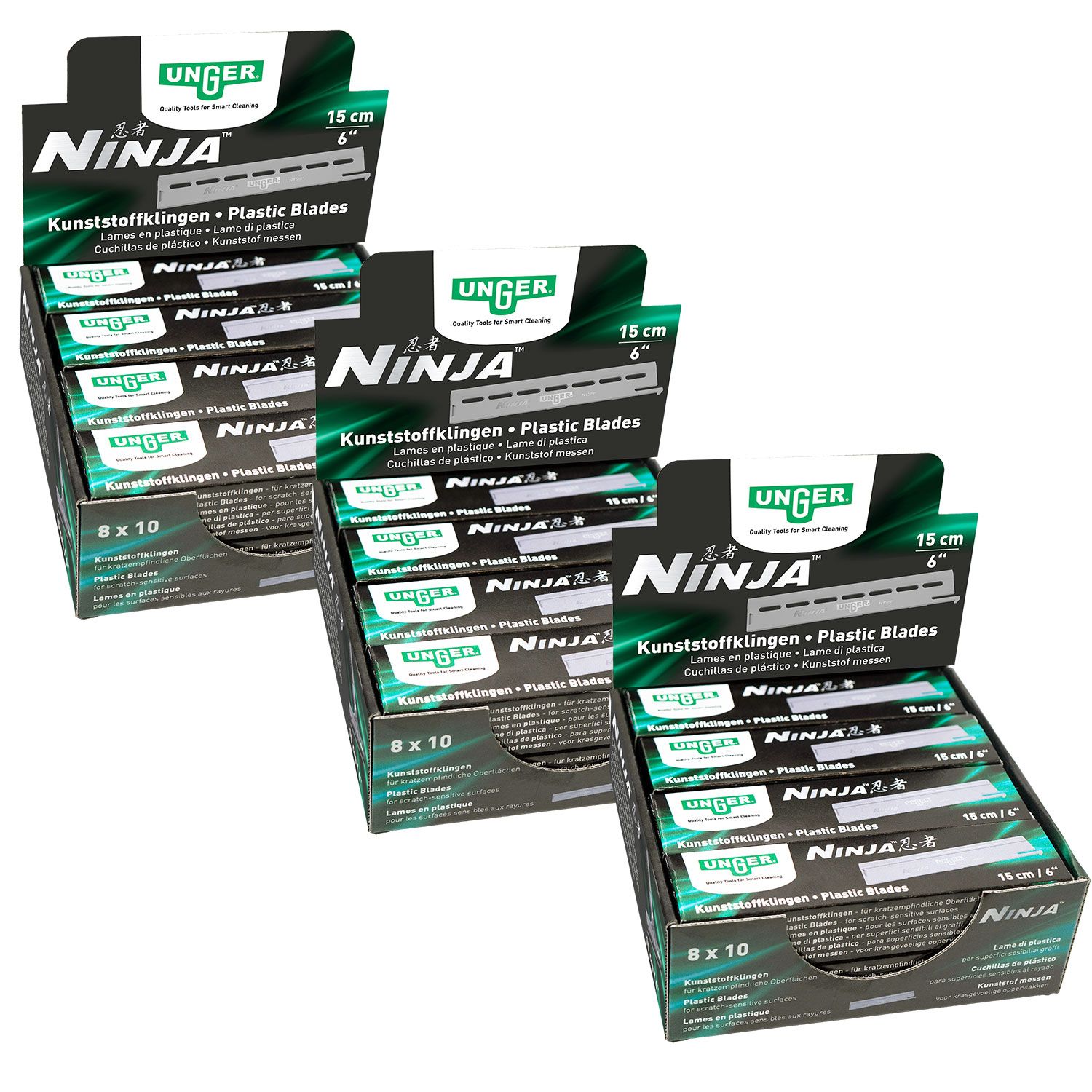 3 x Unger Ninja N150P 8 x 10 Kunststoffklingen Box 15 cm Klingen Set