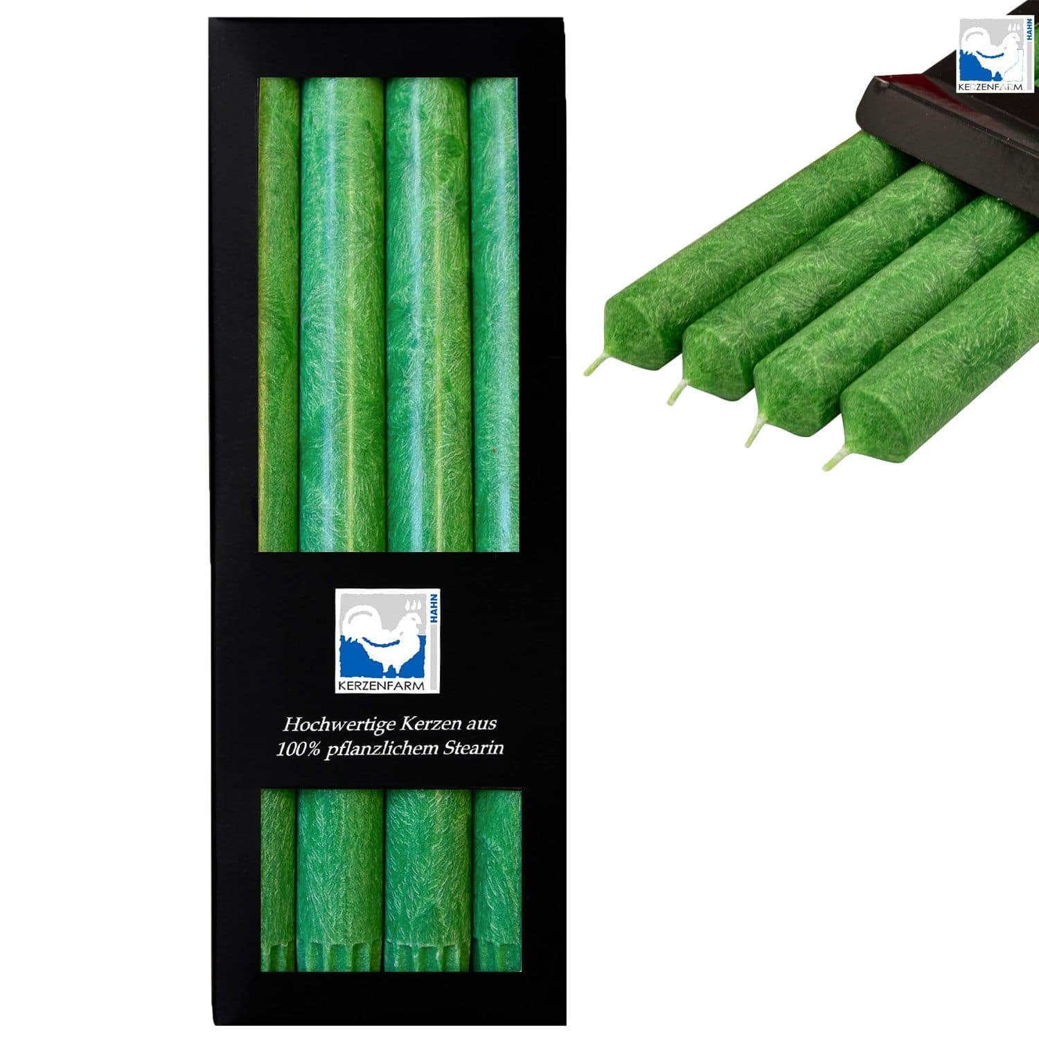 Stearin-Stabkerzen Dunkelgrün – 100% Pflanzlich, 25 Cm, 4er Pack
