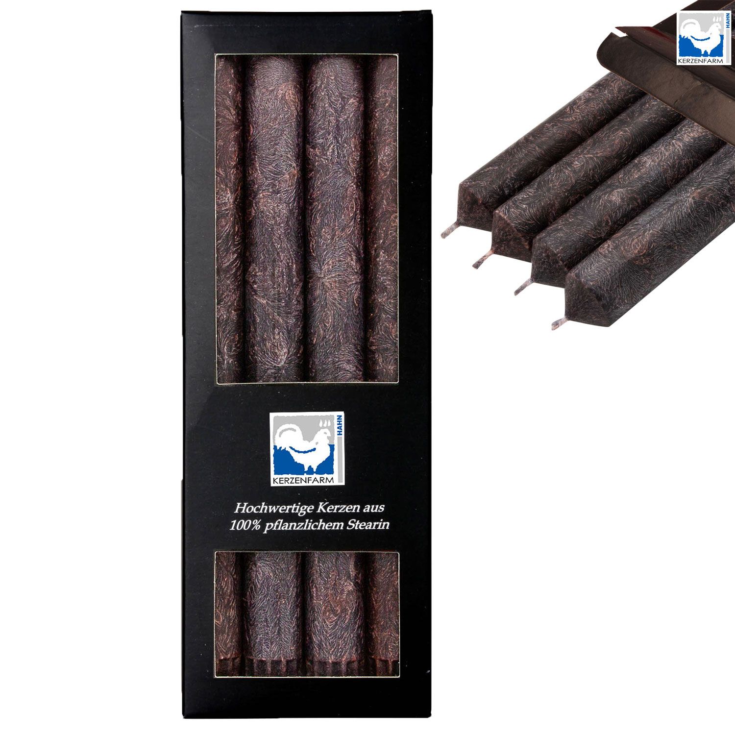 4 Stearin Stabkerzen Anthrazit 250 x 22 mm Kerzenfarm Kerzen Candle Set