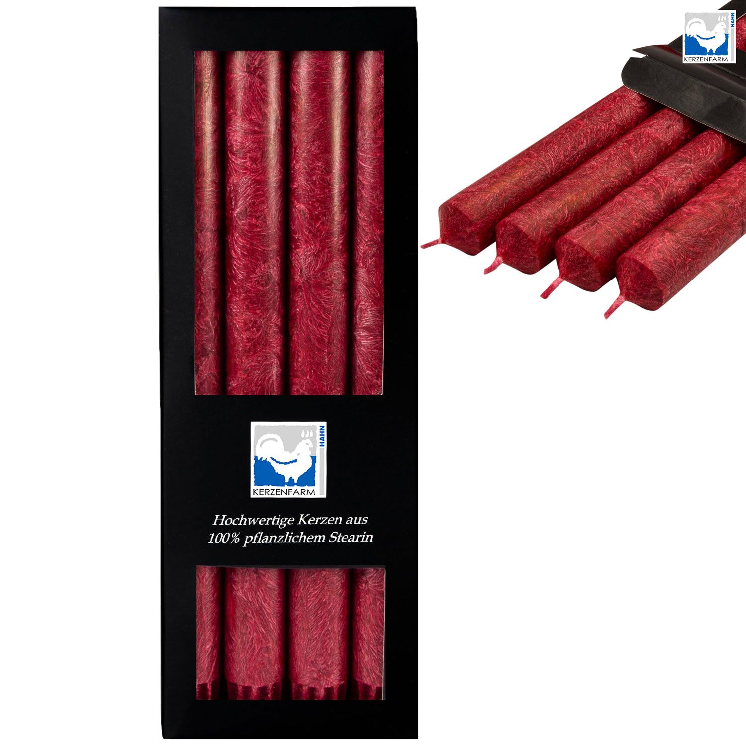 4 Stearin Stabkerzen Dunkelrot - Dark Red 250 x 22 mm Kerzenfarm Kerzen Set