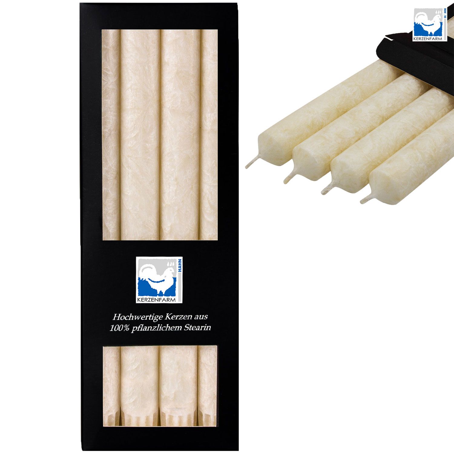 4 Stearin Stabkerzen Elfenbein - Ivory 250 x 22 mm Kerzenfarm Kerzen Candle Set