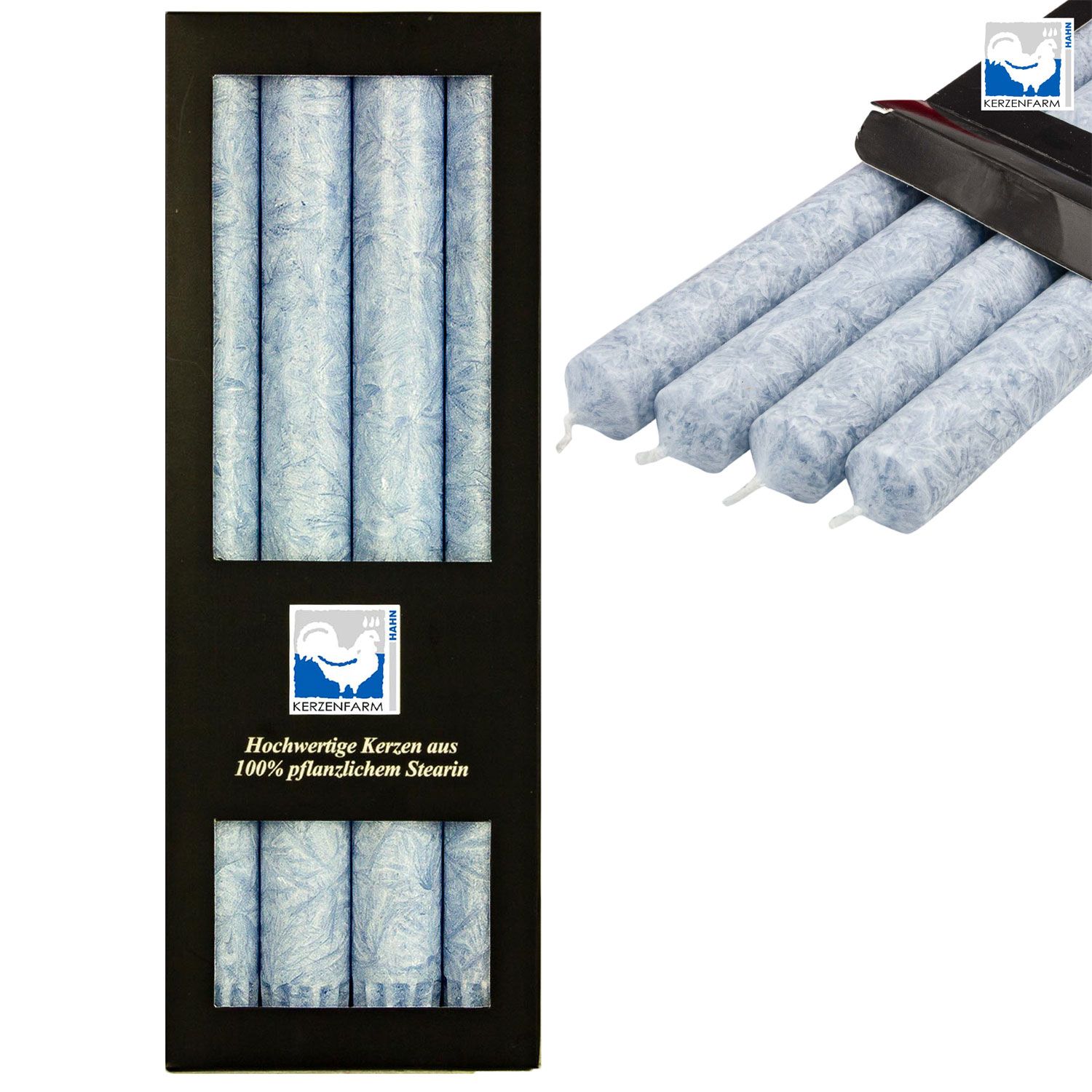 4 Stearin Stabkerzen Taubenblau 250 x 22 mm Kerzenfarm Kerzen Candle Set