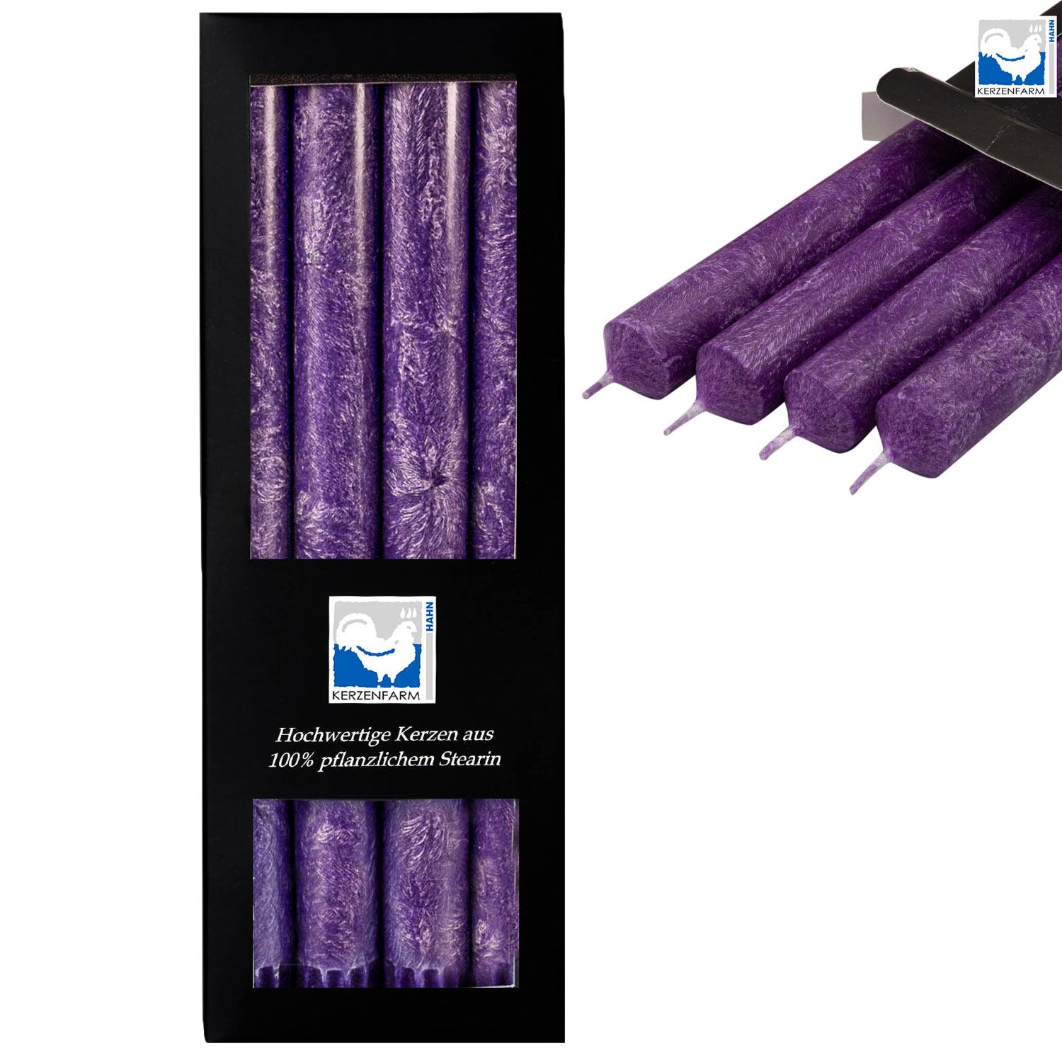 4 Stearin Stabkerzen Violett 250 x 22 mm Kerzenfarm Kerzen Candle Set