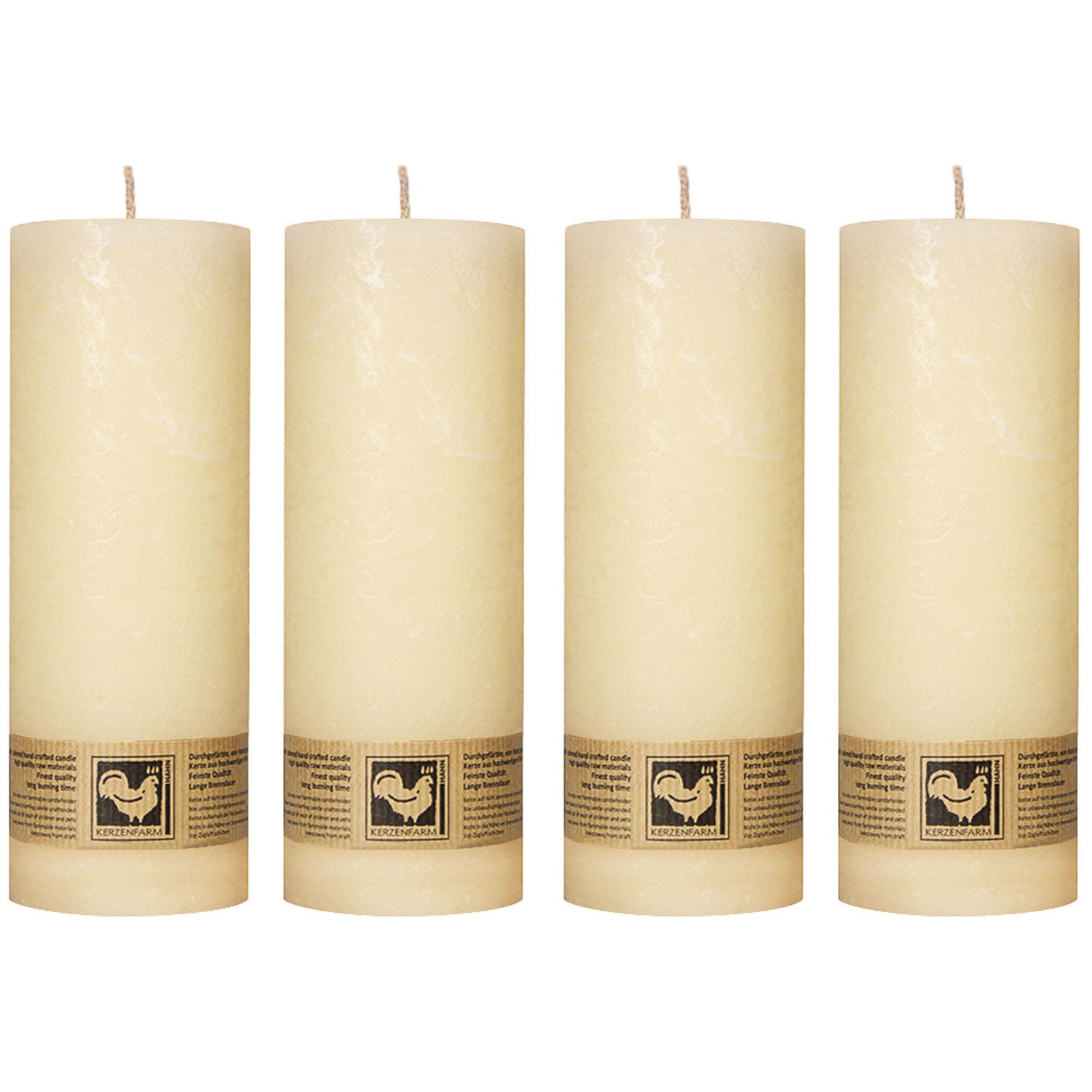 4 x Stumpenkerze Elfenbein Country rund 190 x 70 mm Kerzenfarm Hahn Set