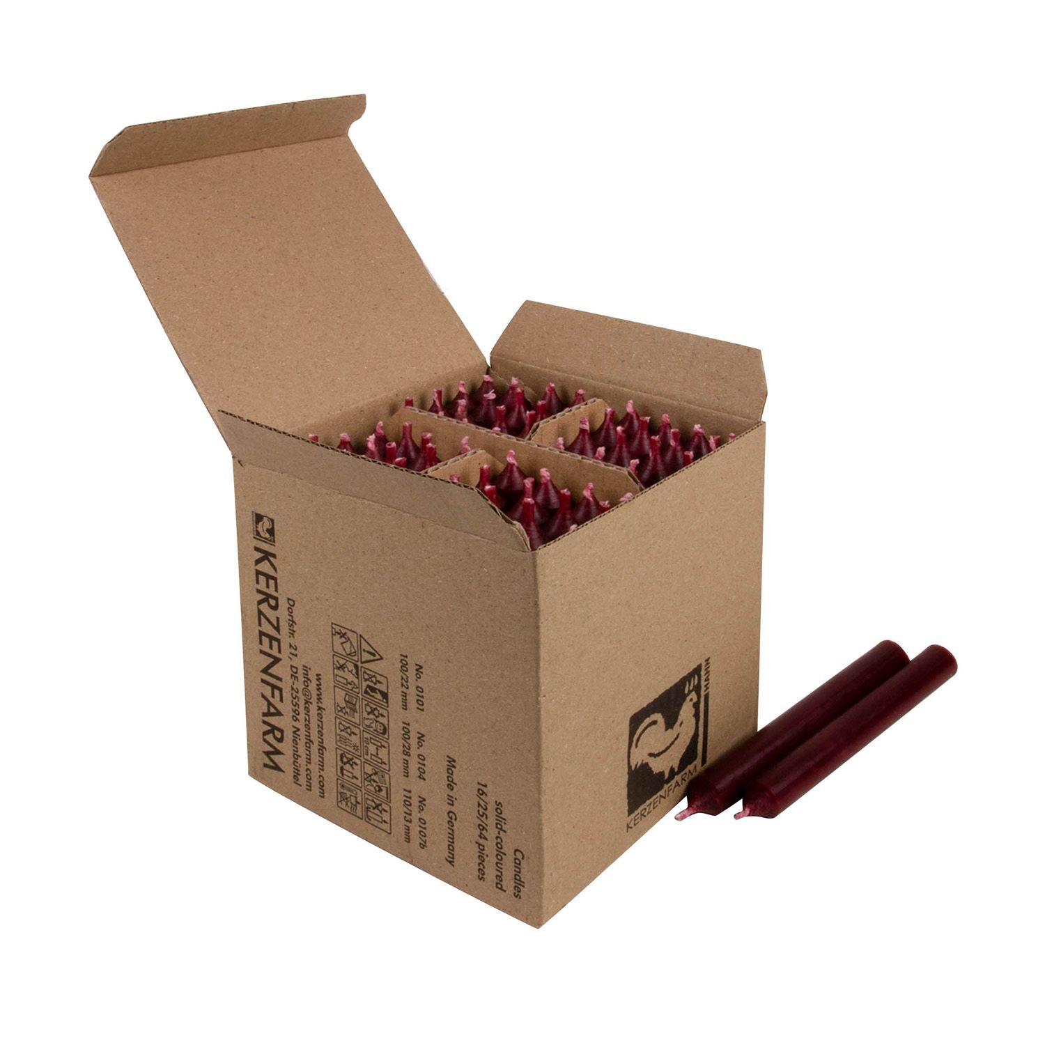 64 Stabkerzen Dunkelrot - Dark Red 110 x 13 mm Kerzenfarm Kerzen Candle