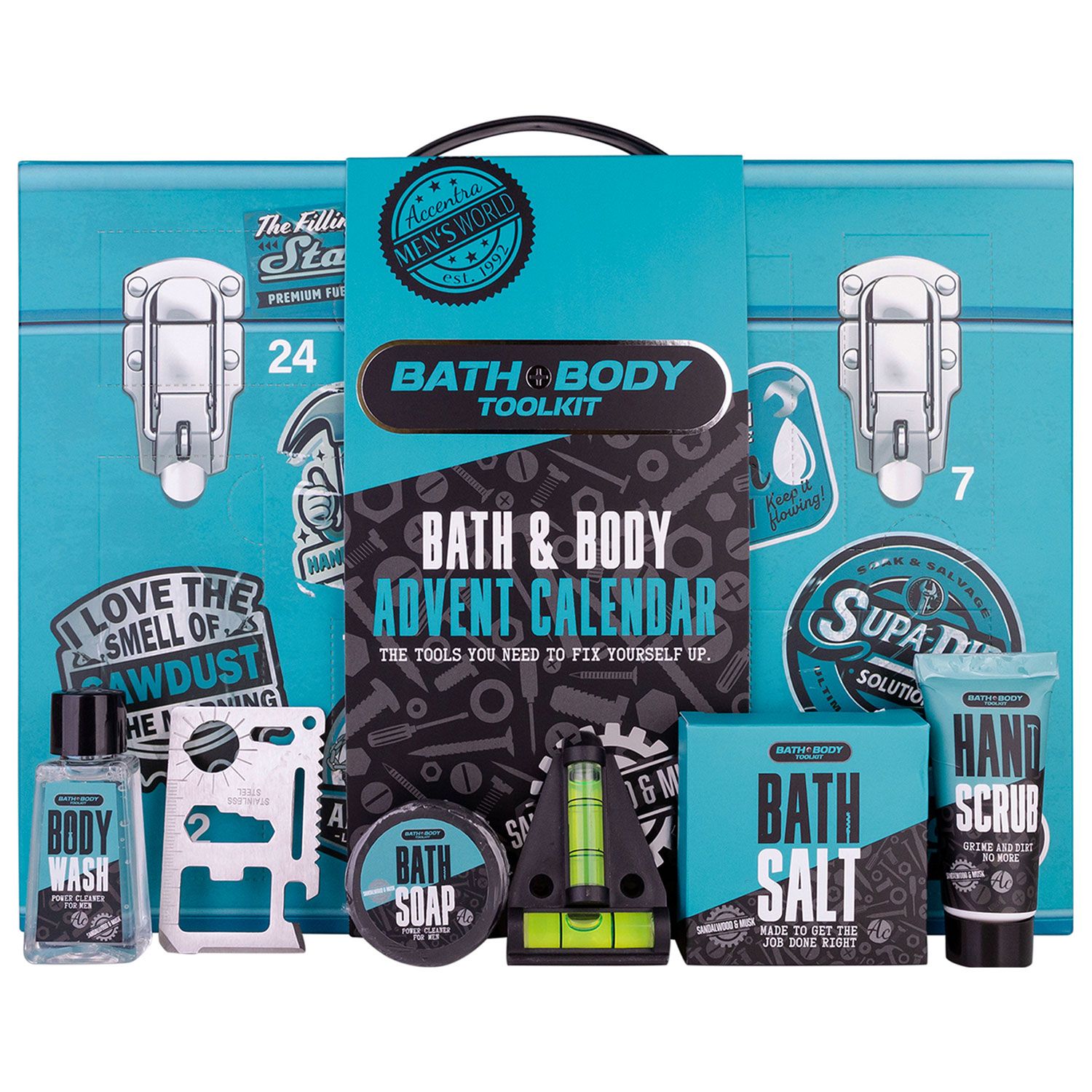 Accentra Adventskalender Bath & Body Toolkit Werkzeugkofferoptik 24 Pflegeprodukte
