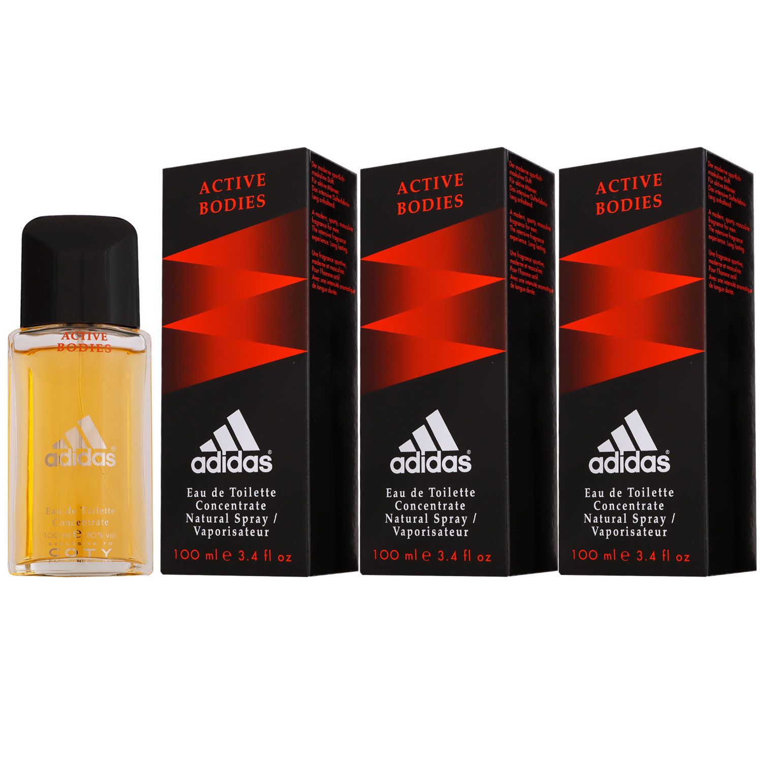 Adidas Active Bodies Concentrate 3 x 100 ml Eau de Toilette EDT Set Herrenduft