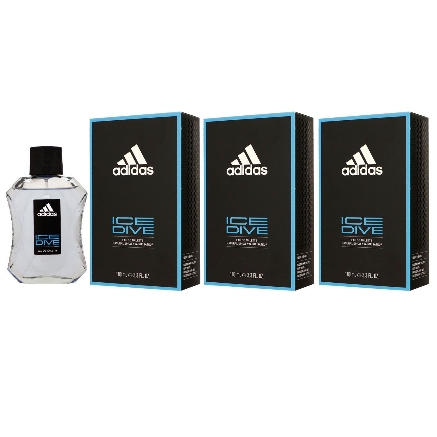 Adidas Ice Dive 3 x 100 ml Eau de Toilette EDT Set Herrenduft