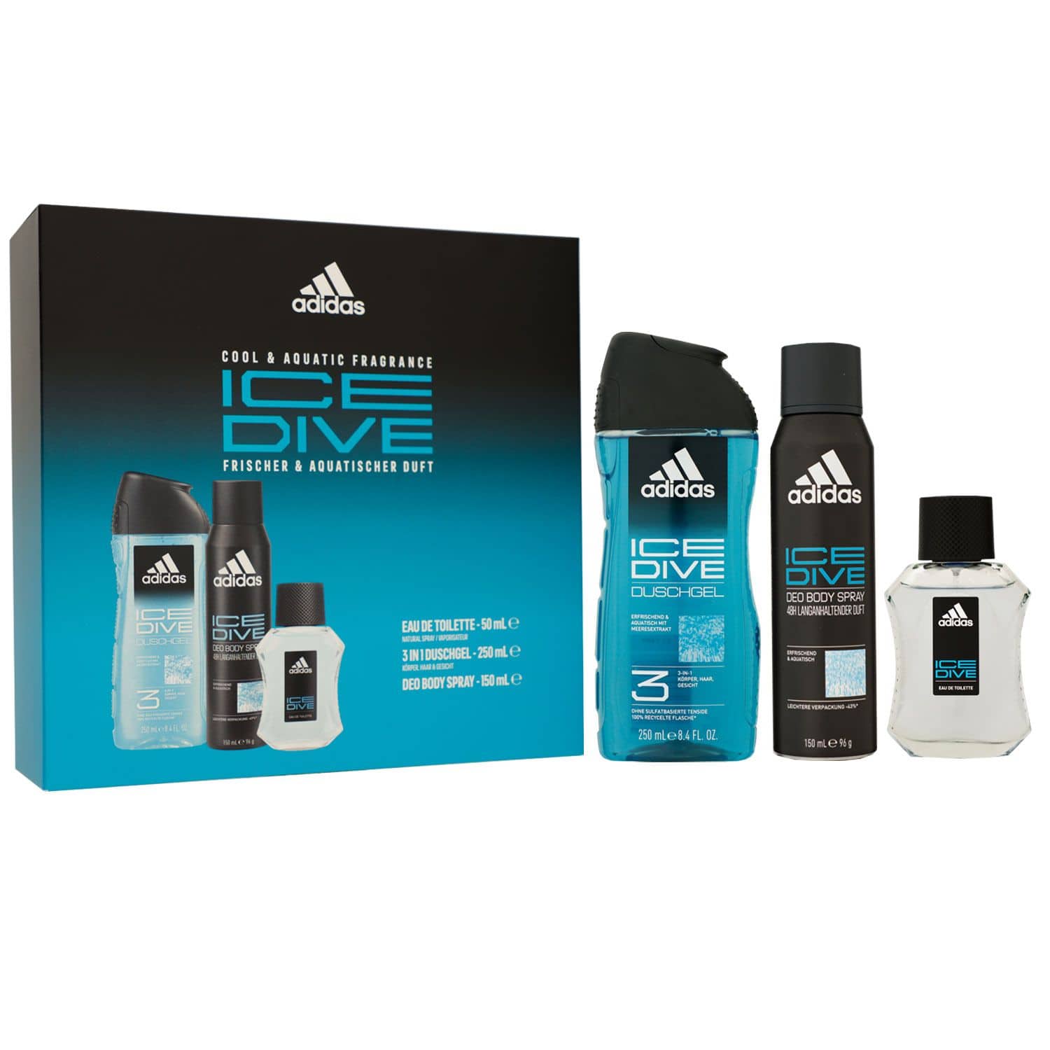 Adidas Ice Drive Eau de Toilette 100 ml Deo 150 ml Duschgel 250 ml Set