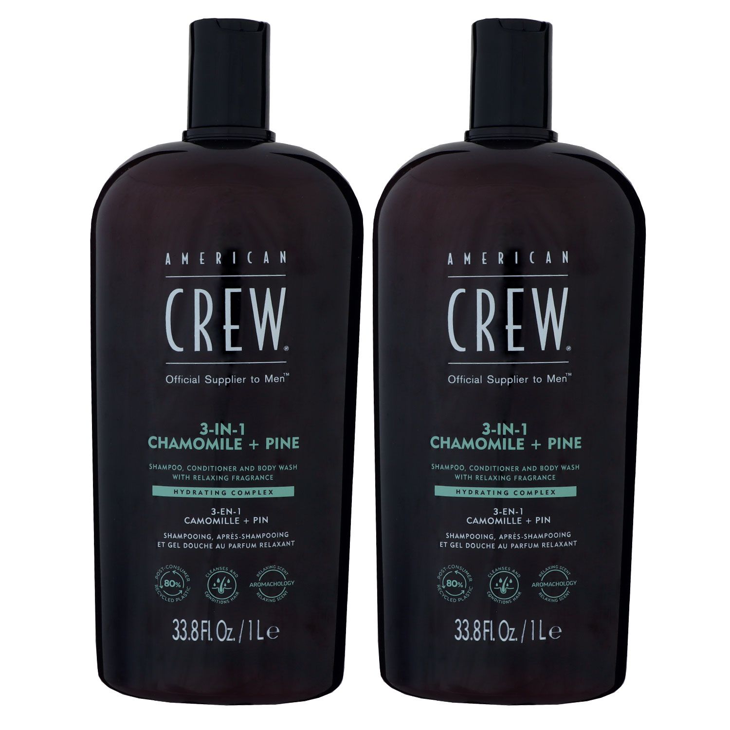 American Crew 3 in 1 2 x 1000 ml Chamomile & Pine Shampoo & Conditioner & Body Wash Set