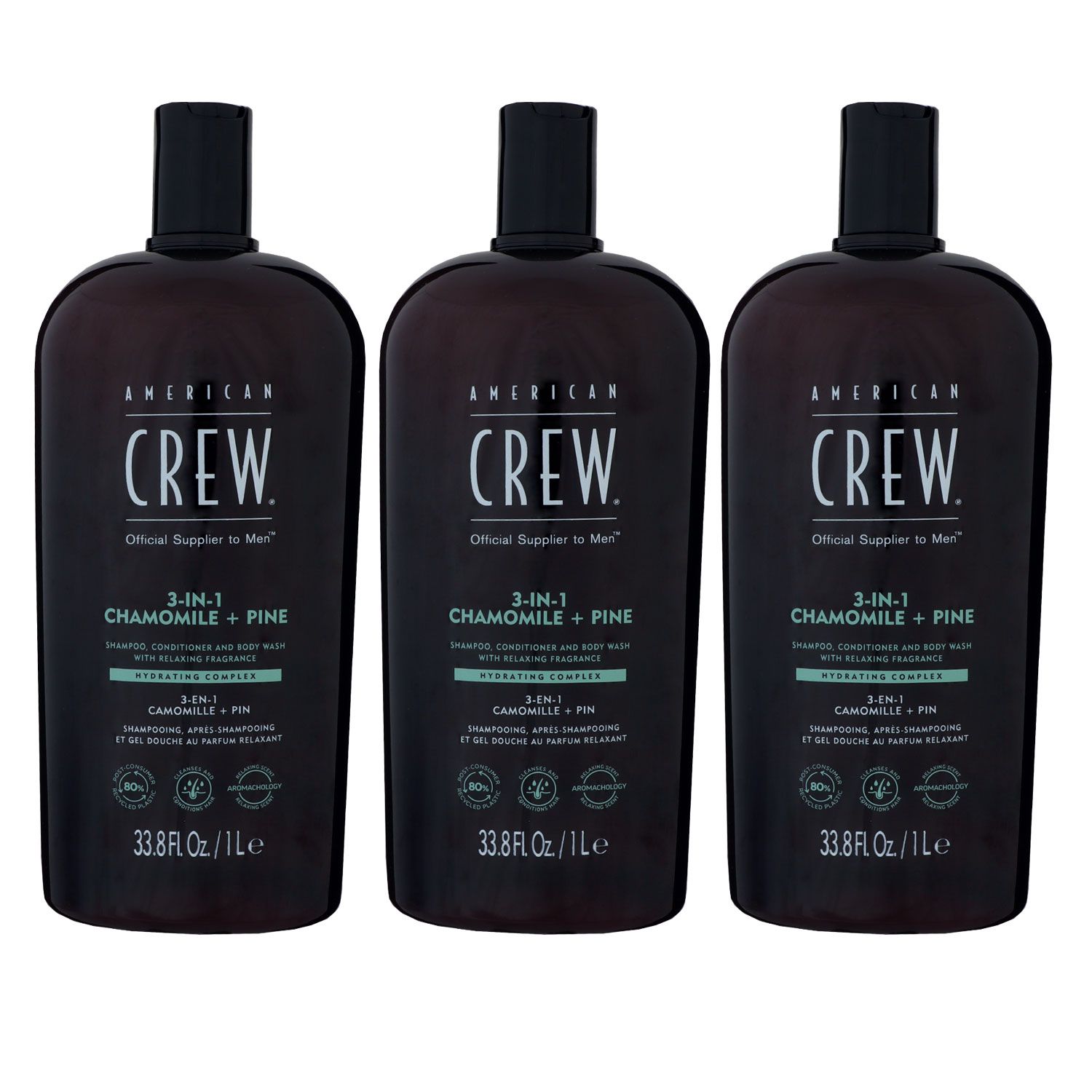 American Crew 3 in 1 3 x 1000 ml Chamomile & Pine Shampoo & Conditioner & Body Wash Set