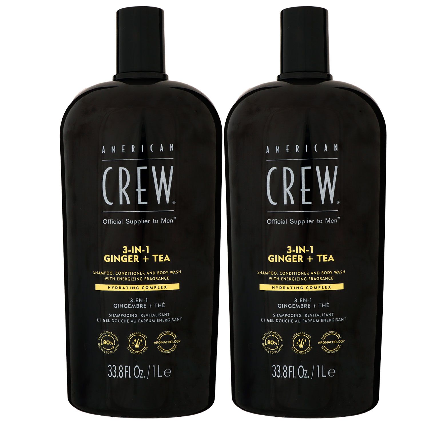 American Crew Ginger & Tea Energizing 2 x 1000 ml 3-in-1 Shampoo Conditioner Body Wash Set
