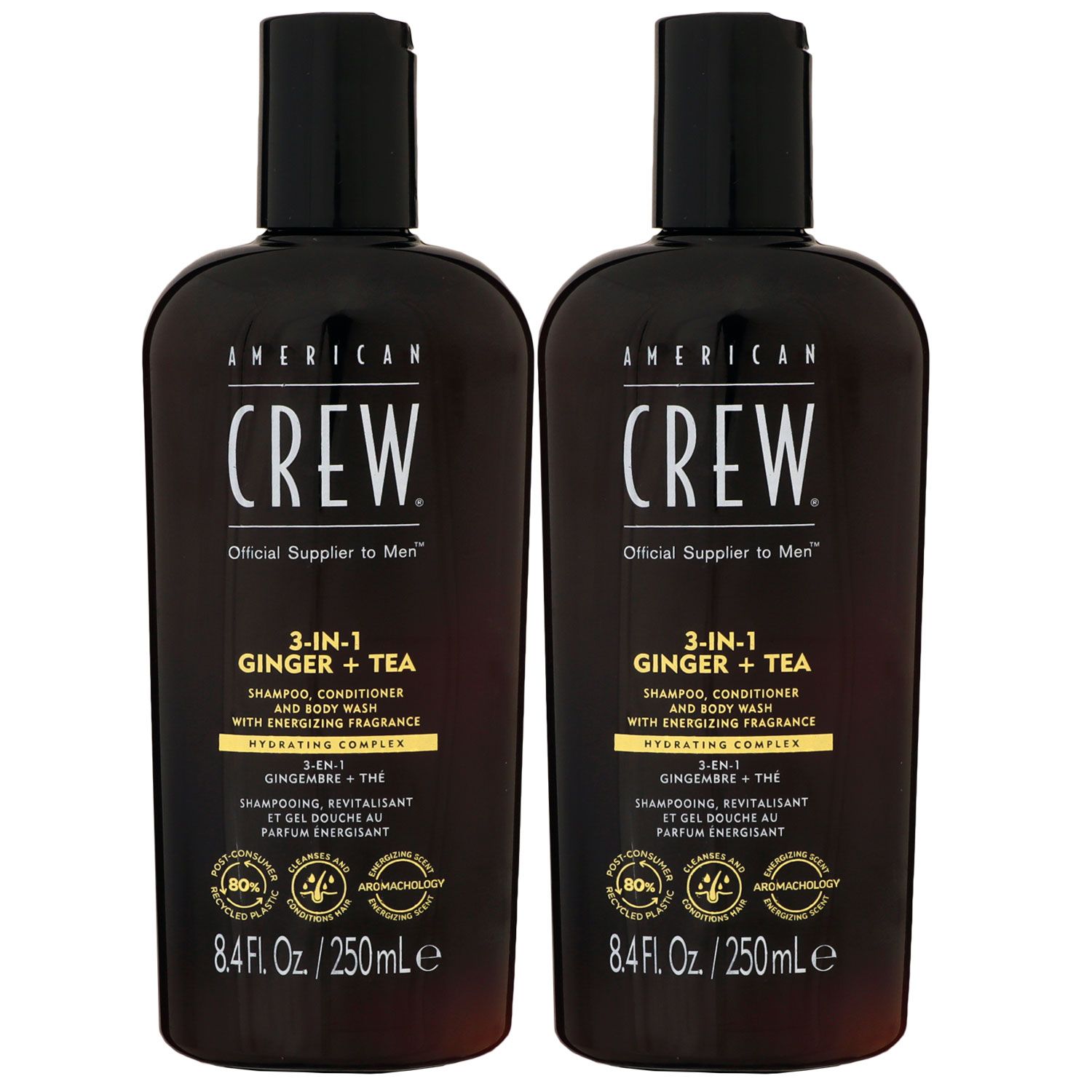 American Crew Ginger & Tea Energizing 2 x 250 ml 3-in-1 Shampoo Conditioner Body Wash Set