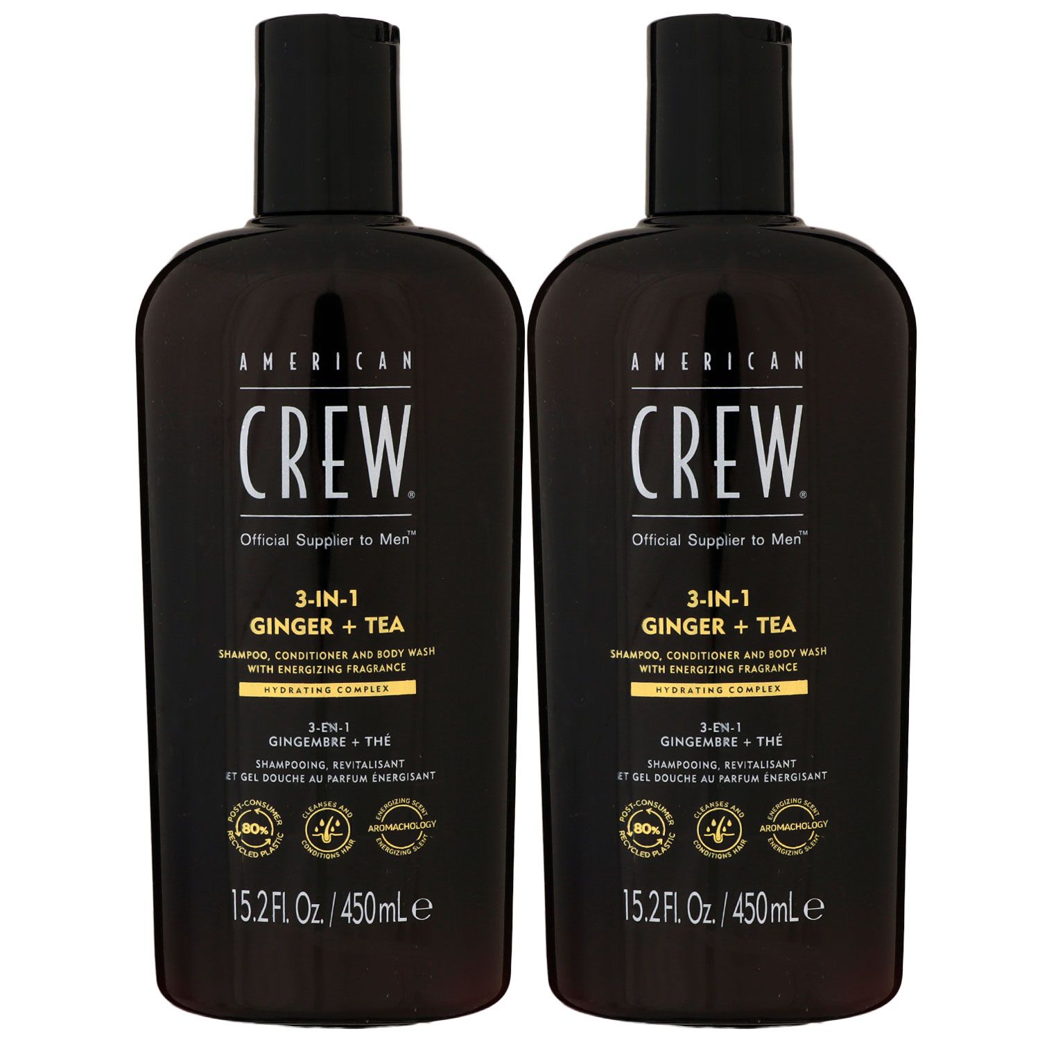 American Crew Ginger & Tea Energizing 2 x 450 ml 3-in-1 Shampoo Conditioner Body Wash Set