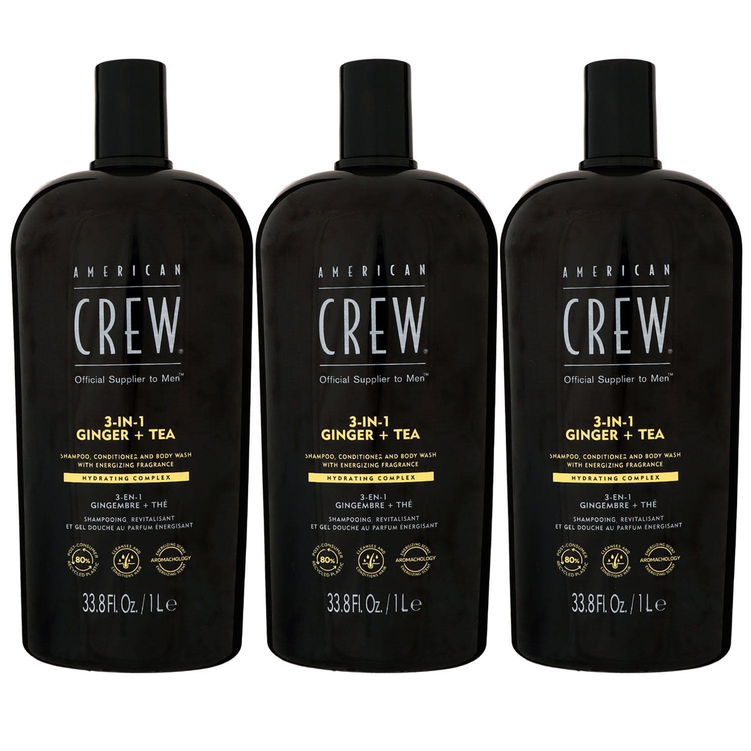 American Crew Ginger & Tea Energizing 3 x 1000 ml 3-in-1 Shampoo Conditioner Body Wash Set