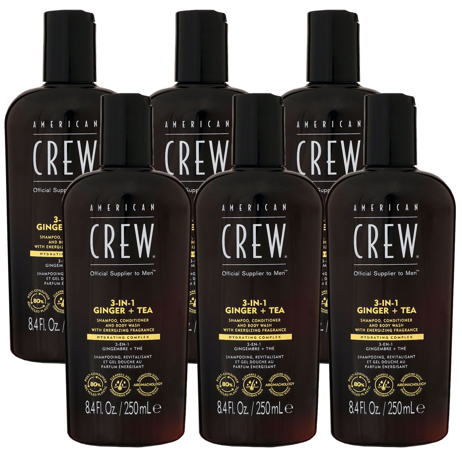 American Crew Ginger & Tea Energizing 6 x 250 ml 3-in-1 Shampoo Conditioner Body Wash Set