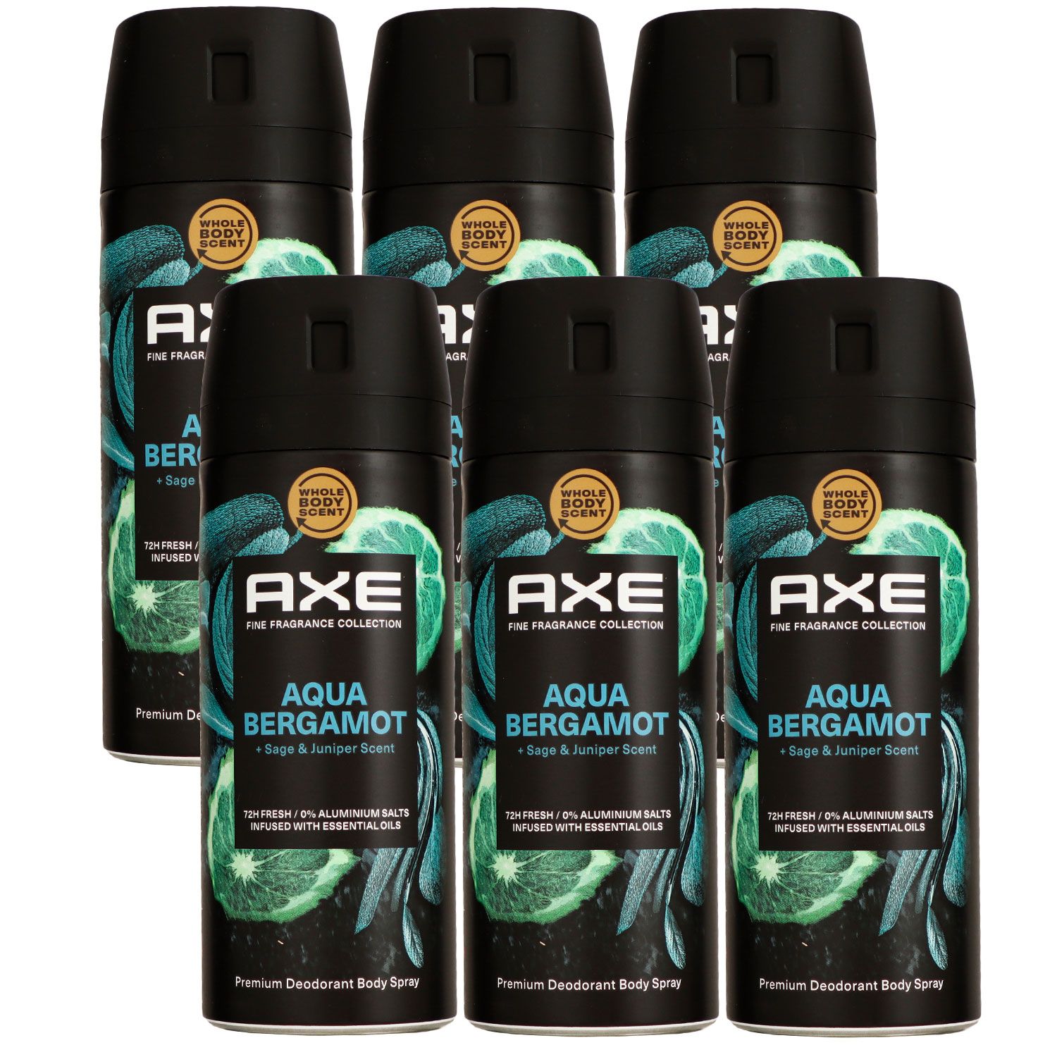 Axe Fine Fragrance Collection Aqua Bergamot 6 x 150 ml Deospray Deodorant Set