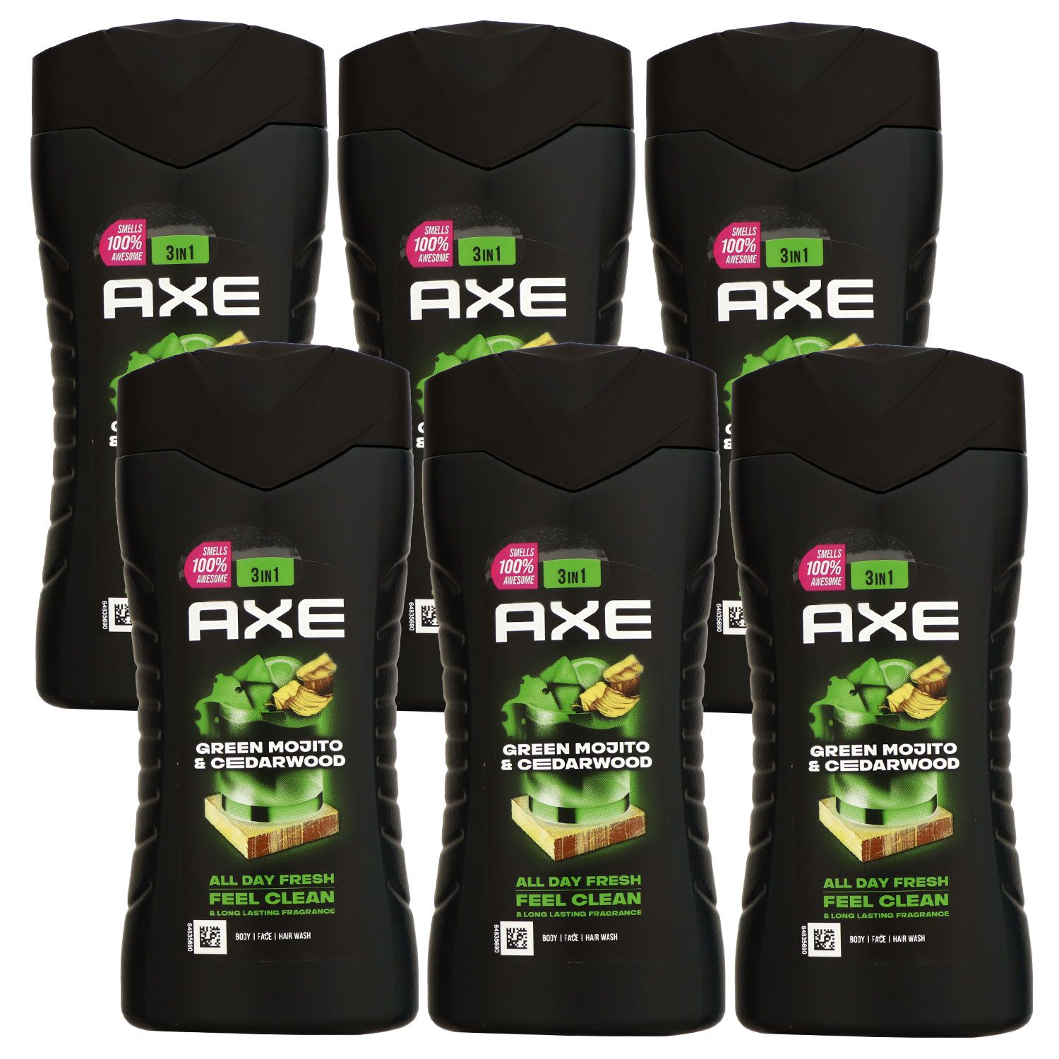 Axe Green Mojito & Cedarwood 6 x 250 ml Showergel Duschgel Shower Gel Set