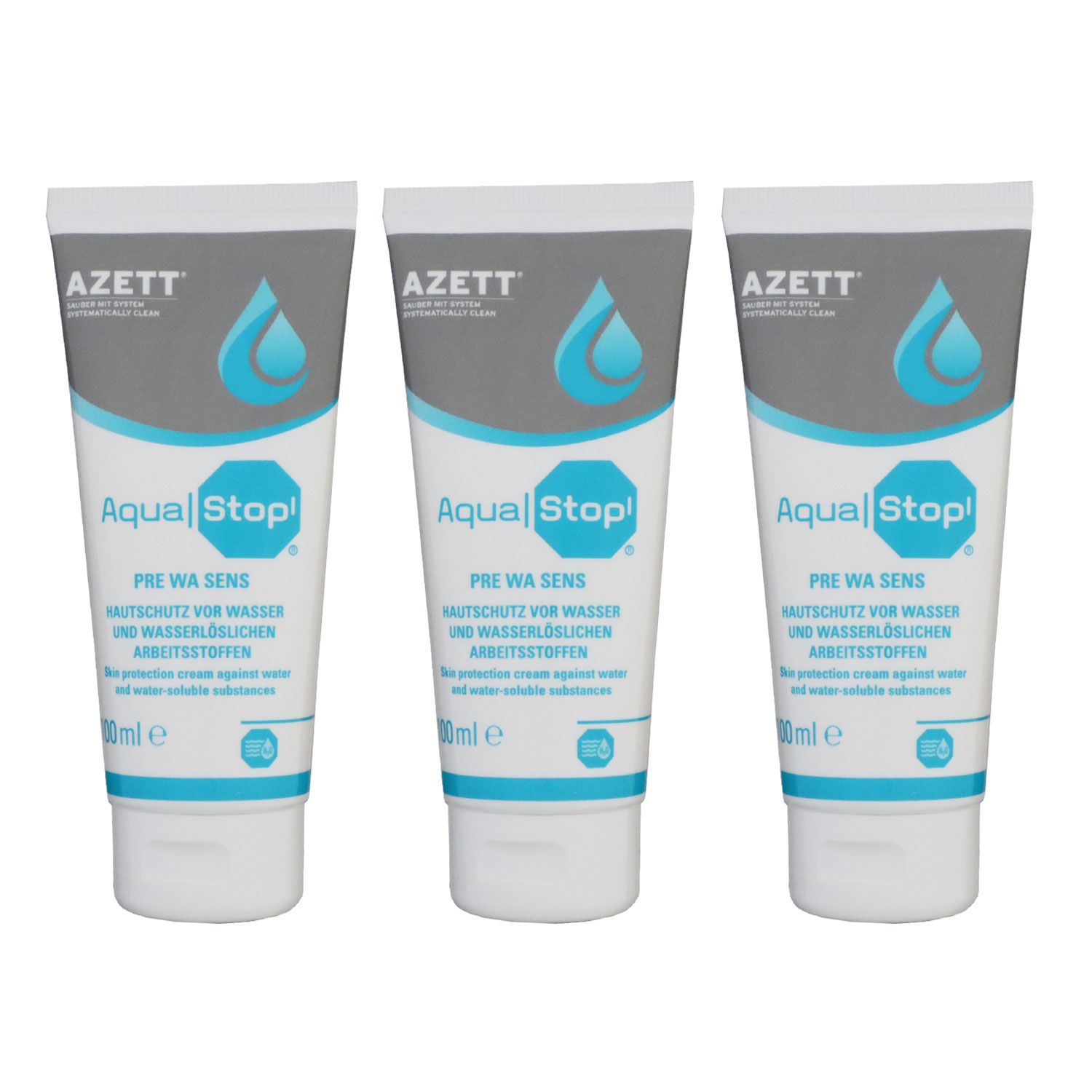 Azett Aqua Stop Pre Wa Sens Creme 3 x 100 ml Hautschutzcreme f�r Arbeitsstoffen