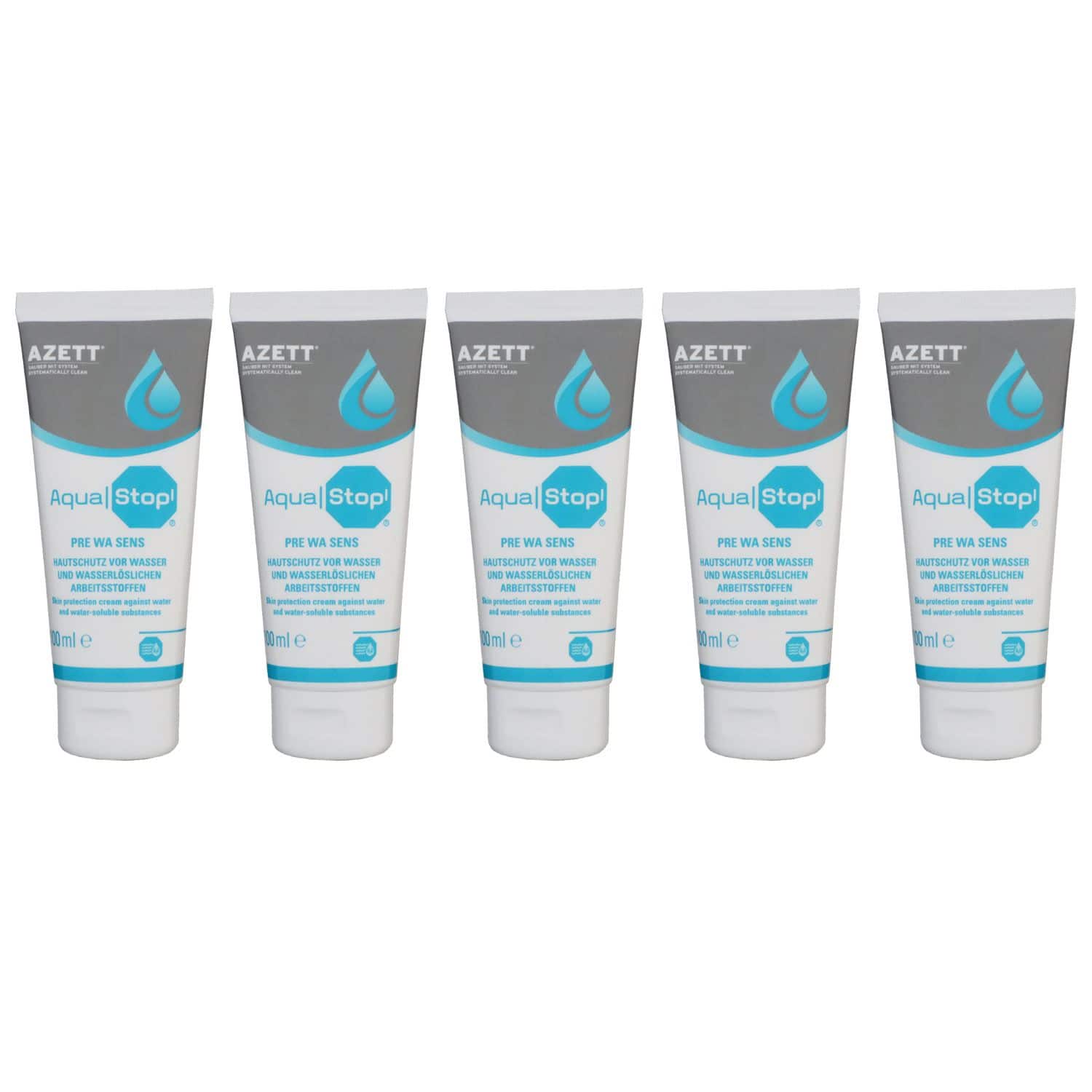 Azett Aqua Stop Pre Wa Sens Creme 5 x 100 ml Hautschutzcreme f�r Arbeitsstoffen