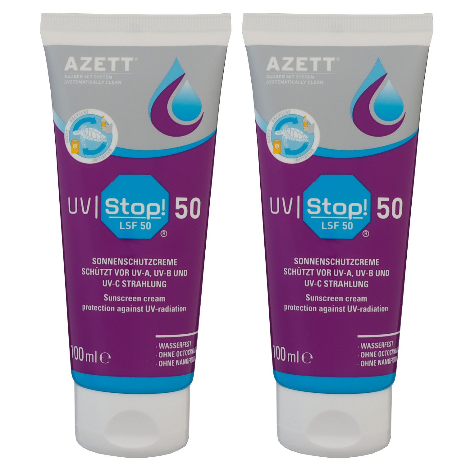 Azett UV Stop 2 x 100 ml Sonnenschutzcreme Schutz vor UV Strahlen LSF 50 Set
