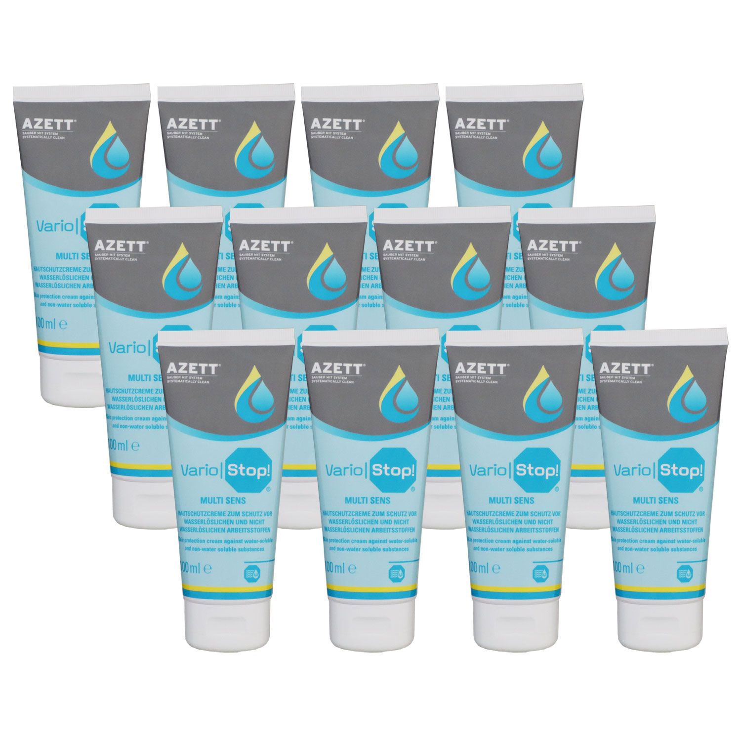 Azett Vario Stop Multi Sens Creme 12 x 100 ml Hautschutzcreme f�r Arbeitsstoffe