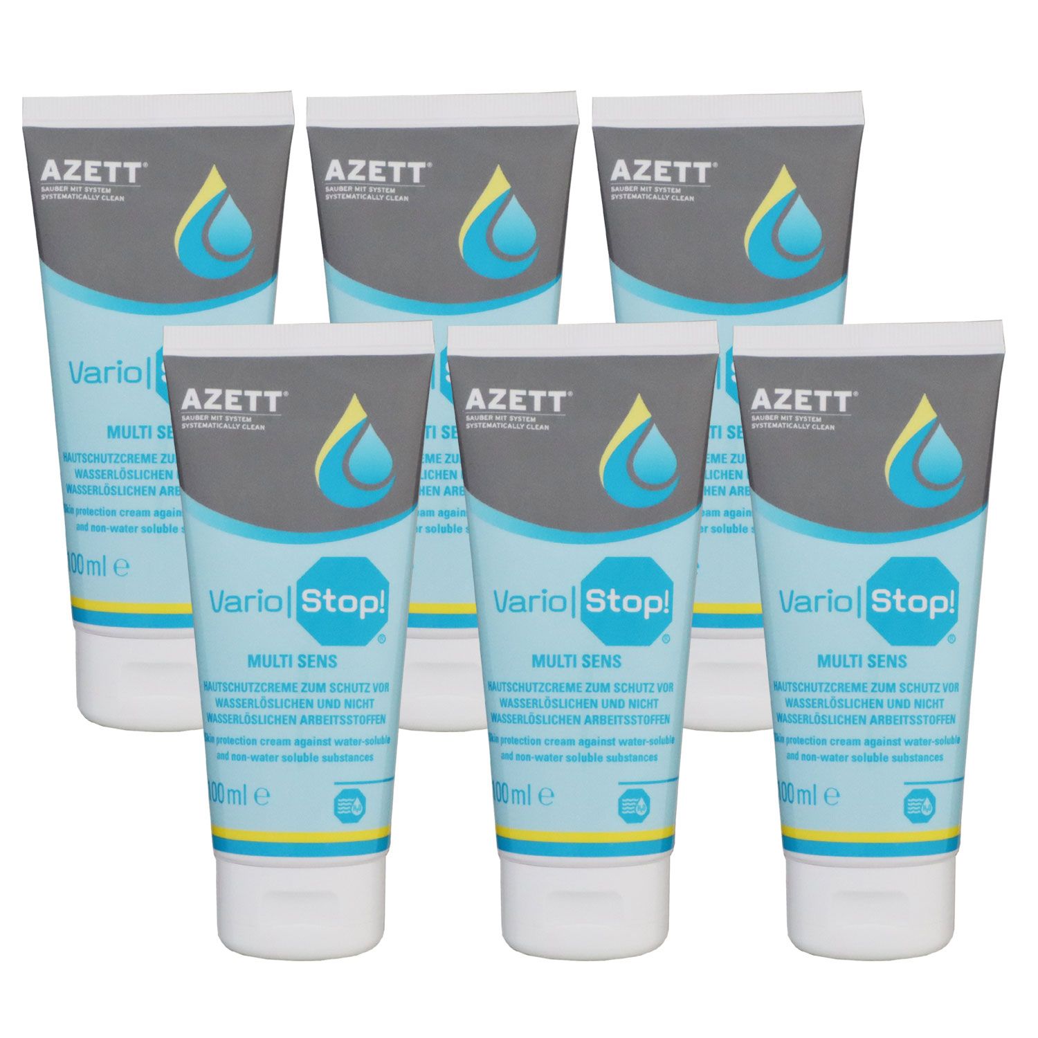 Azett Vario Stop Multi Sens Creme 6 x 100 ml Hautschutzcreme f�r Arbeitsstoffe