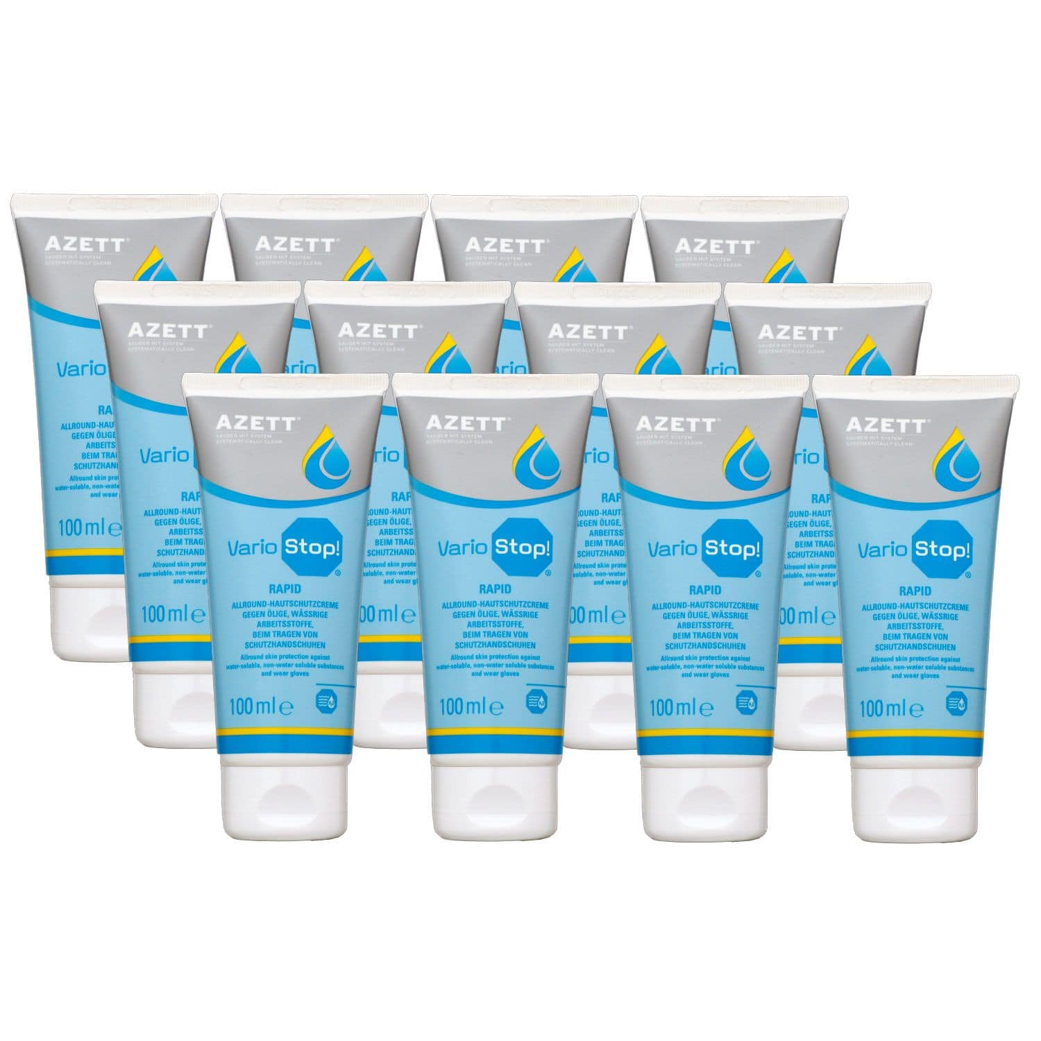Azett Vario Stop Rapid 12 x 100 ml Hautschutzcreme f�r Arbeitsstoffe Set